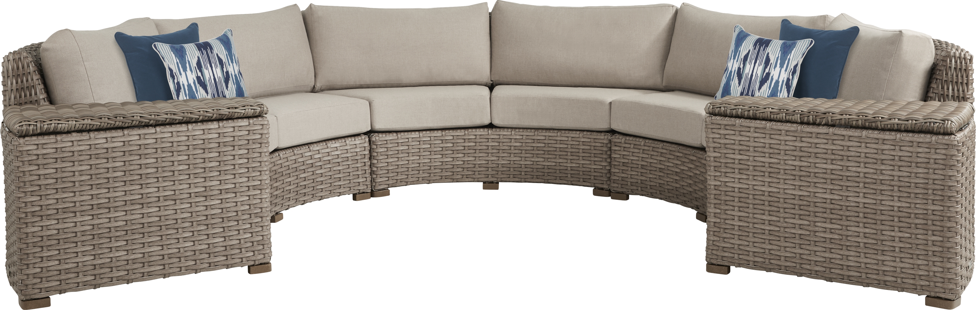 Siesta Key Driftwood 5 Pc Outdoor Curved Sectional with Sand Cushions - Thumbnail - Image 1