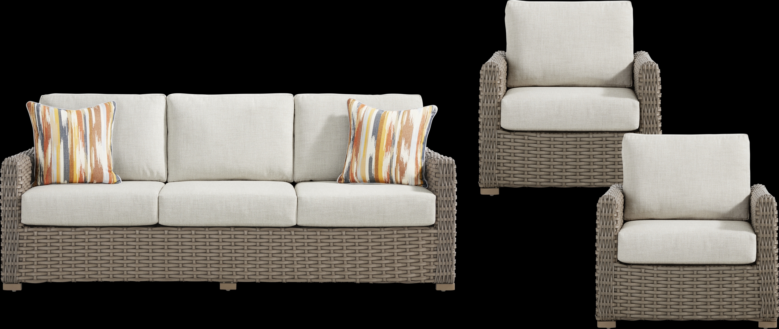 Siesta Key Driftwood Finish 3 Pc Outdoor Seating Set with Desert Cushions - Thumbnail - Image 1