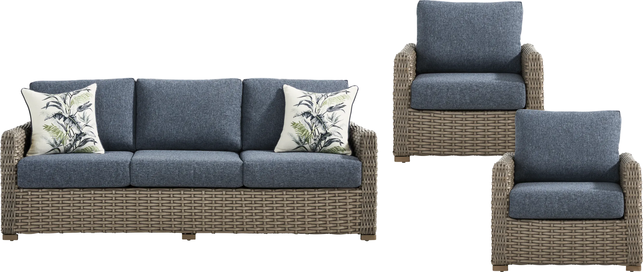 Siesta Key Driftwood Finish 3 Pc Outdoor Seating Set with Ink Cushions - Thumbnail - Image 1