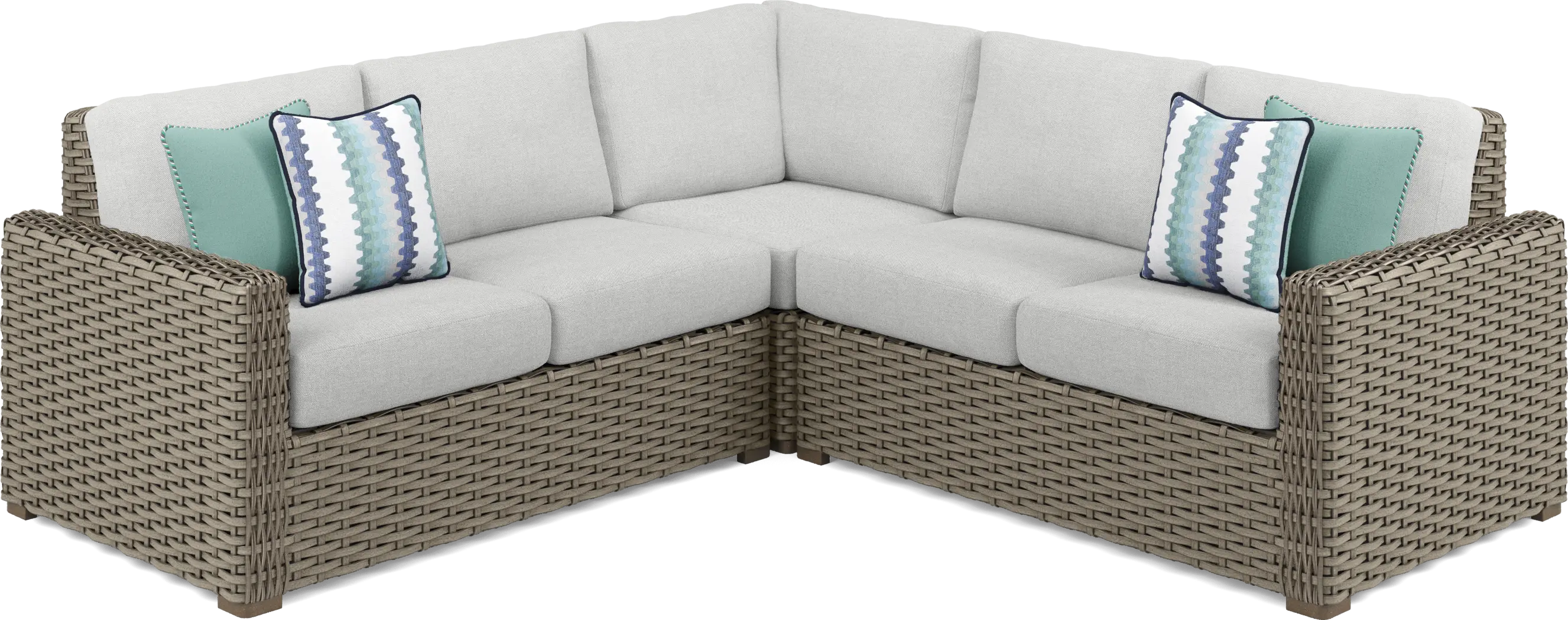 Siesta Key Driftwood Finish 3 Pc Outdoor Sectional with Dove Cushions - Thumbnail - Image 1