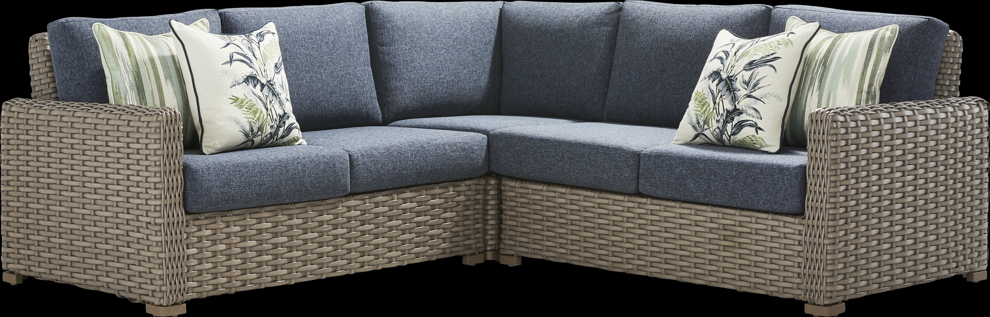 Siesta Key Driftwood Finish 3 Pc Outdoor Sectional with Ink Cushions - Thumbnail - Image 1