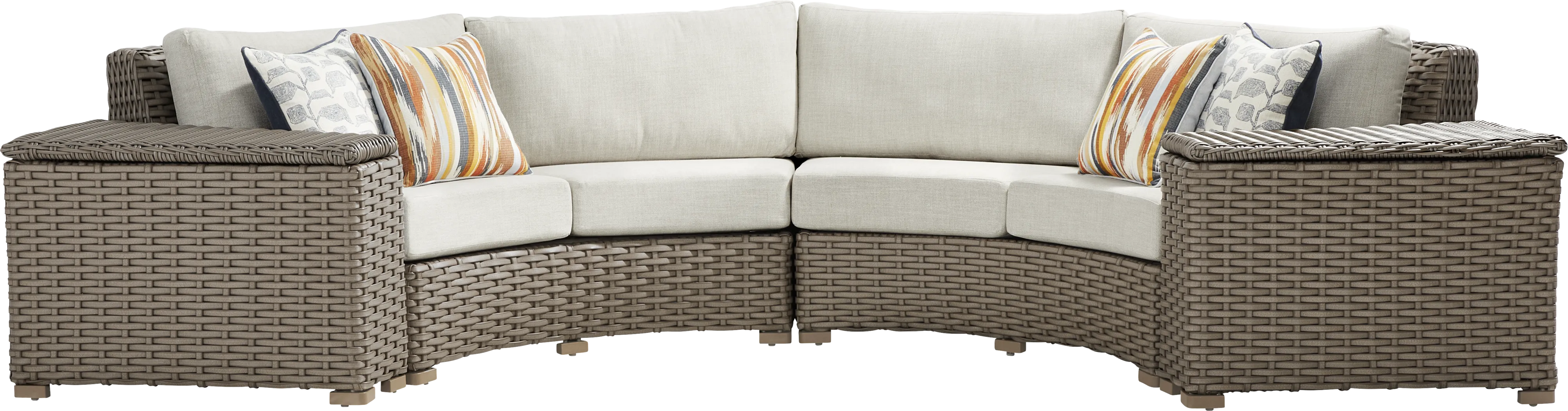 Siesta Key Driftwood Finish 4 Pc Outdoor Curved Sectional with Desert Cushions - Thumbnail - Image 1
