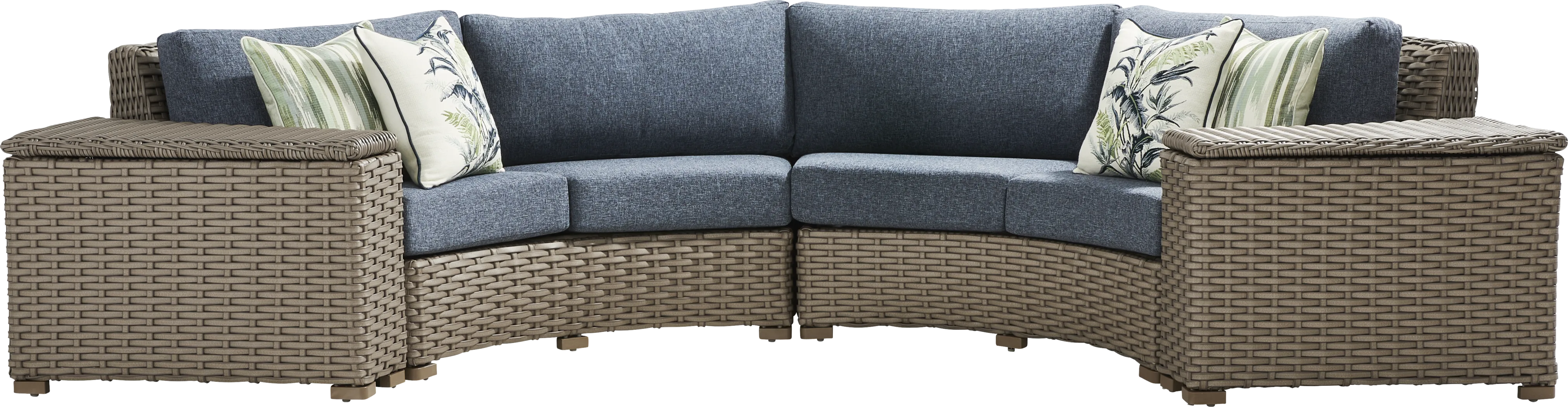 Siesta Key Driftwood Finish 4 Pc Outdoor Curved Sectional with Ink Cushions - Thumbnail - Image 1