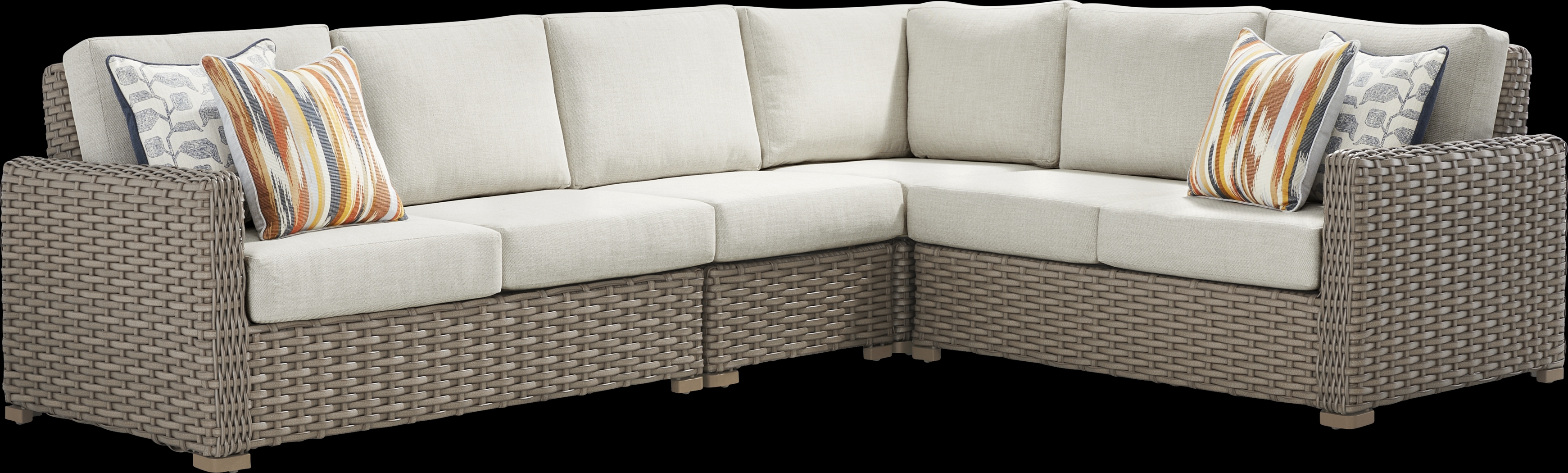 Siesta Key Driftwood Finish 4 Pc Outdoor Sectional with Desert Cushions - Thumbnail - Image 1