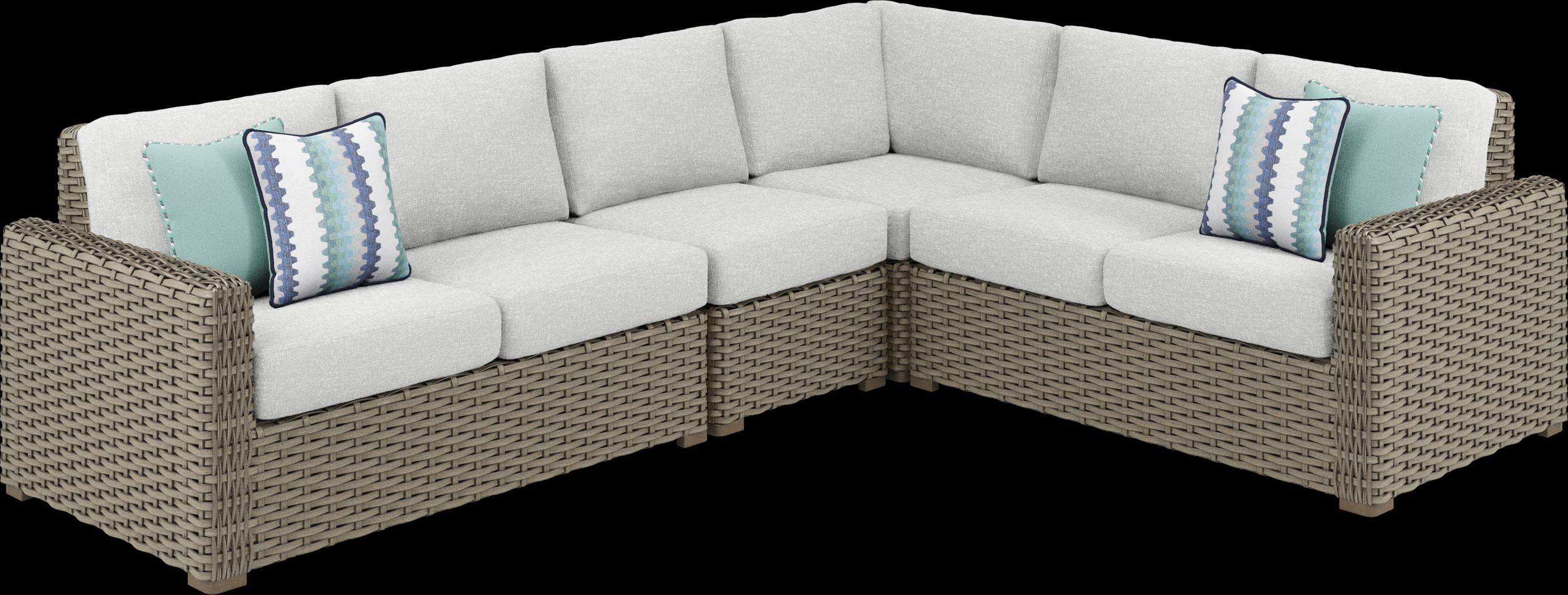 Siesta Key Driftwood Finish 4 Pc Outdoor Sectional with Dove Cushions - Thumbnail - Image 1