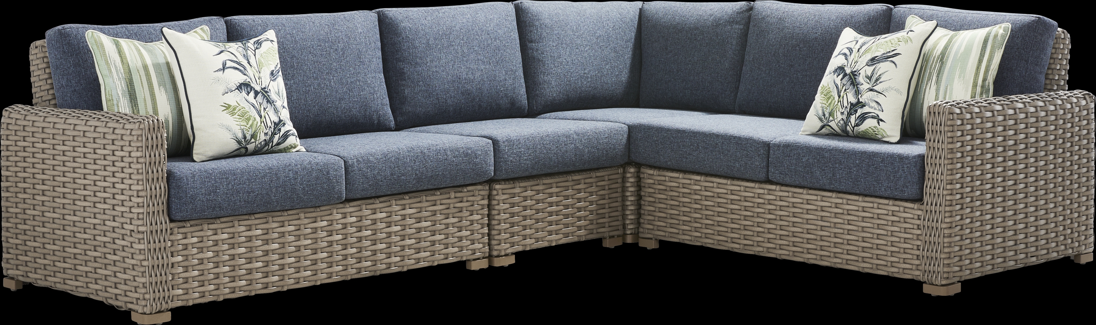 Siesta Key Driftwood Finish 4 Pc Outdoor Sectional with Ink Cushions - Thumbnail - Image 1