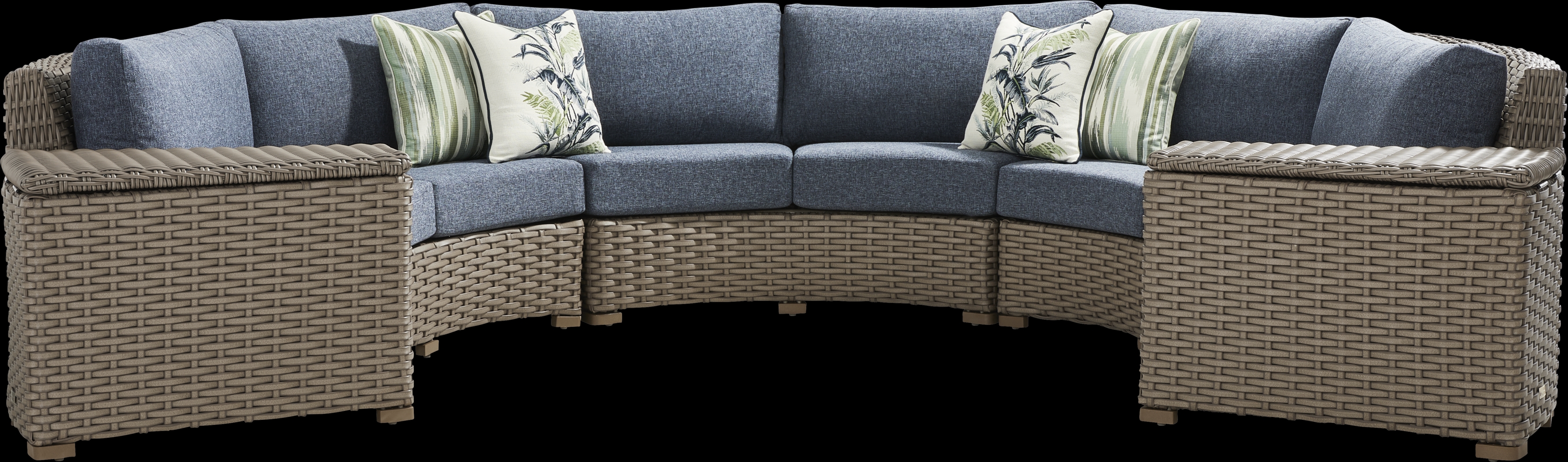 Siesta Key Driftwood Finish 5 Pc Outdoor Curved Sectional with Ink Cushions - Thumbnail - Image 1