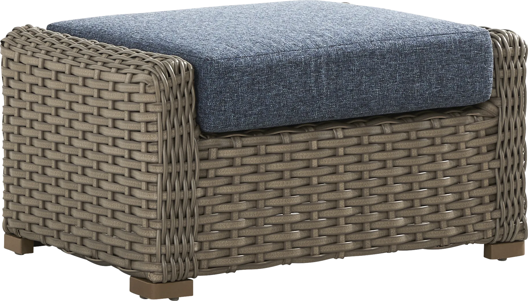 Siesta Key Driftwood Finish Outdoor Ottoman with Ink Cushion - Thumbnail - Image 1
