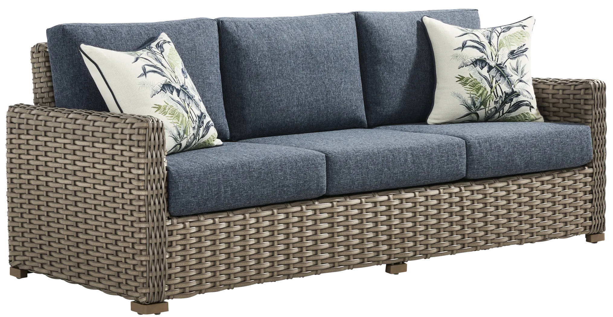 Siesta Key Driftwood Finish Outdoor Sofa with Ink Cushions - Thumbnail - Image 2