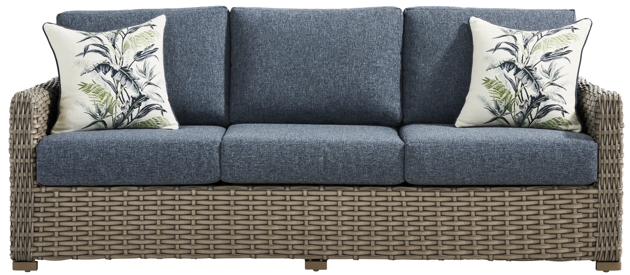 Siesta Key Driftwood Finish Outdoor Sofa with Ink Cushions - Thumbnail - Image 1