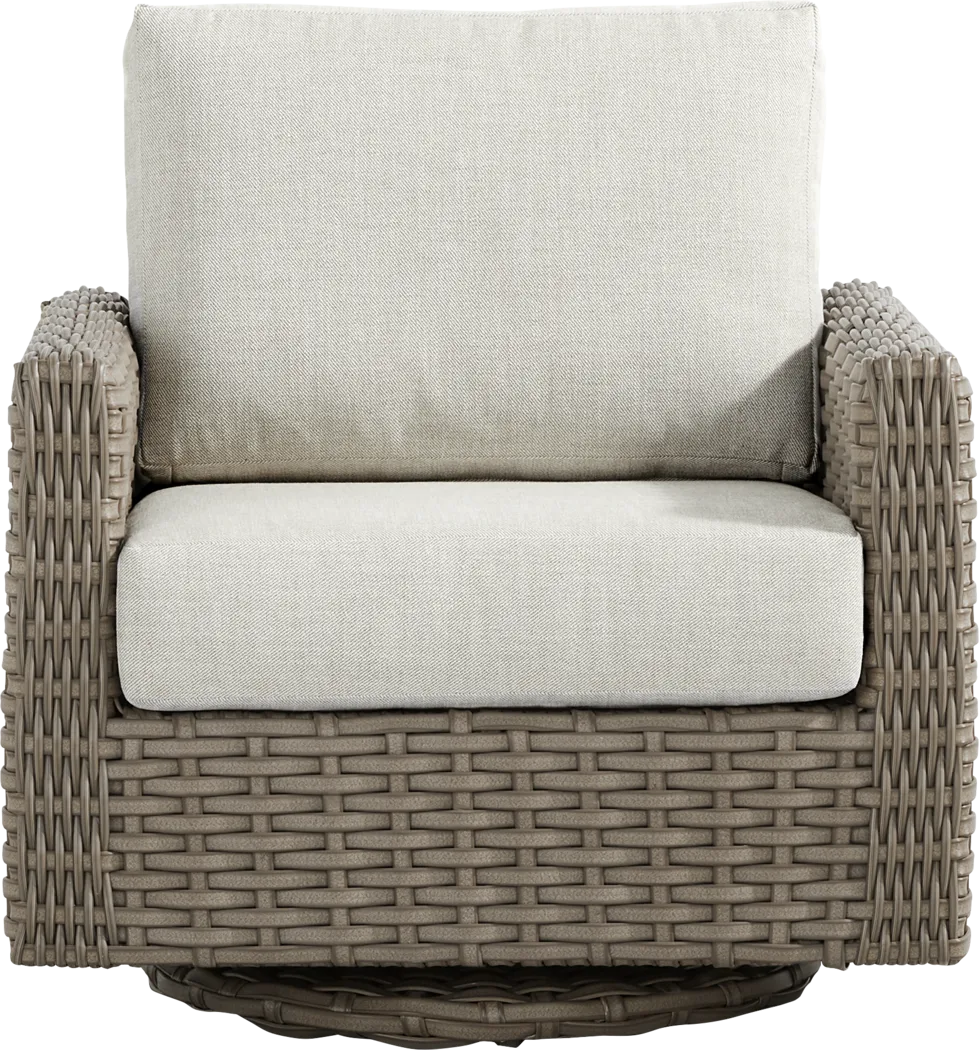 Siesta Key Driftwood Finish Outdoor Swivel Chair with Desert Cushions - Thumbnail - Image 2