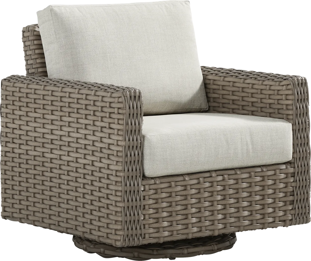 Siesta Key Driftwood Finish Outdoor Swivel Chair with Desert Cushions - Thumbnail - Image 1