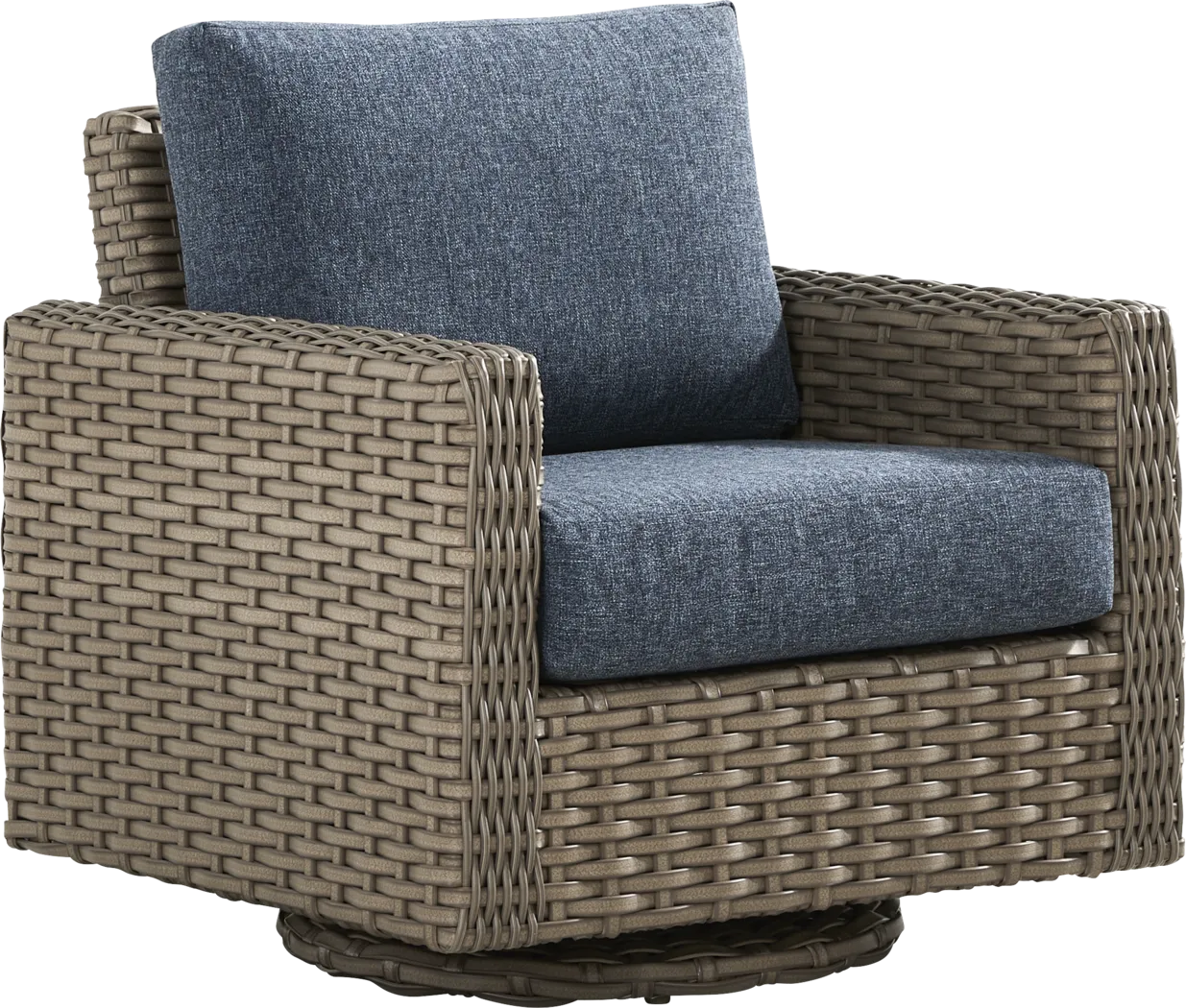 Siesta Key Driftwood Finish Outdoor Swivel Chair with Ink Cushions - Thumbnail - Image 1