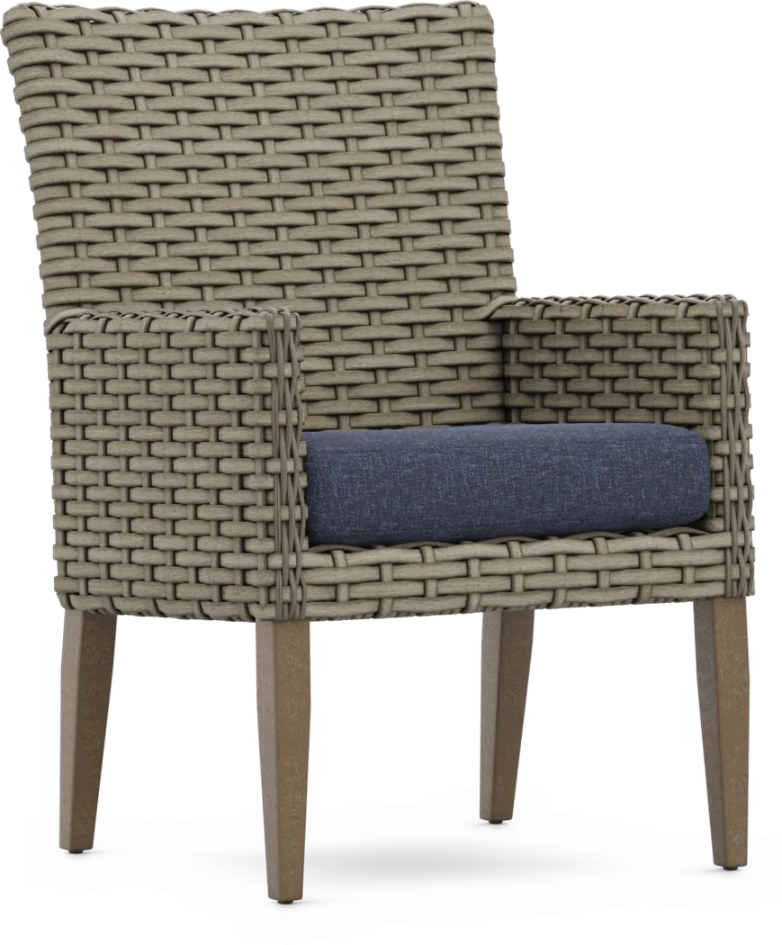 Siesta Key Driftwood Finish Outdoor Arm Chair with Ink Cushion - Thumbnail - Image 1