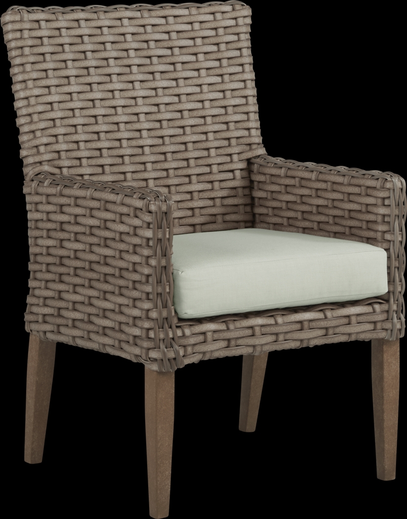 Siesta Key Driftwood Outdoor Arm Chair with Rollo Seafoam Cushion - Thumbnail - Image 1