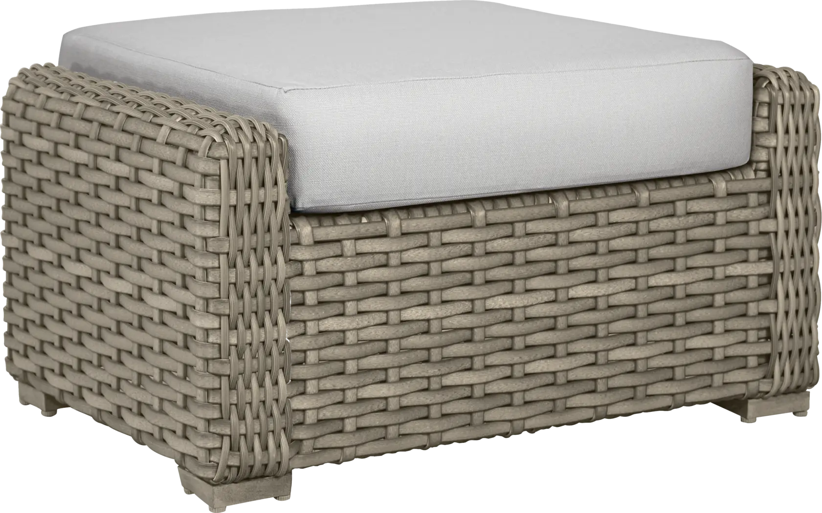 Siesta Key Driftwood Finish Outdoor Ottoman with Dove Cushion - Thumbnail - Image 1