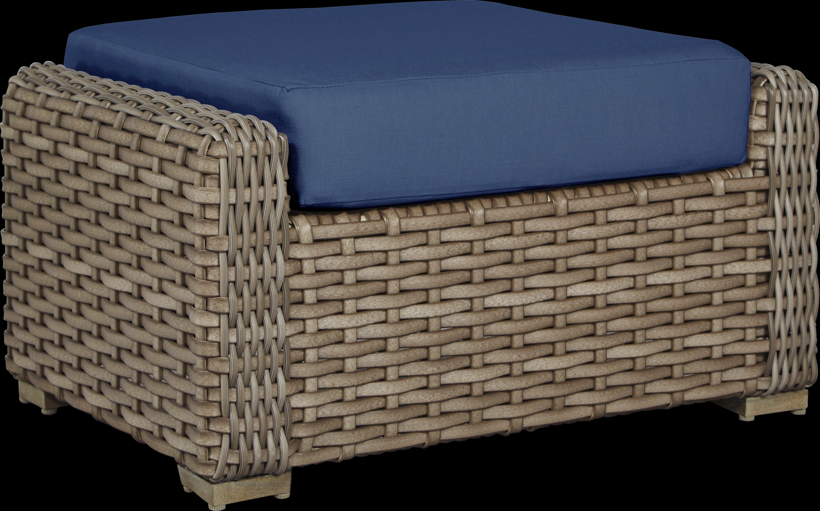 Siesta Key Driftwood Outdoor Ottoman with Indigo Cushion - Thumbnail - Image 1