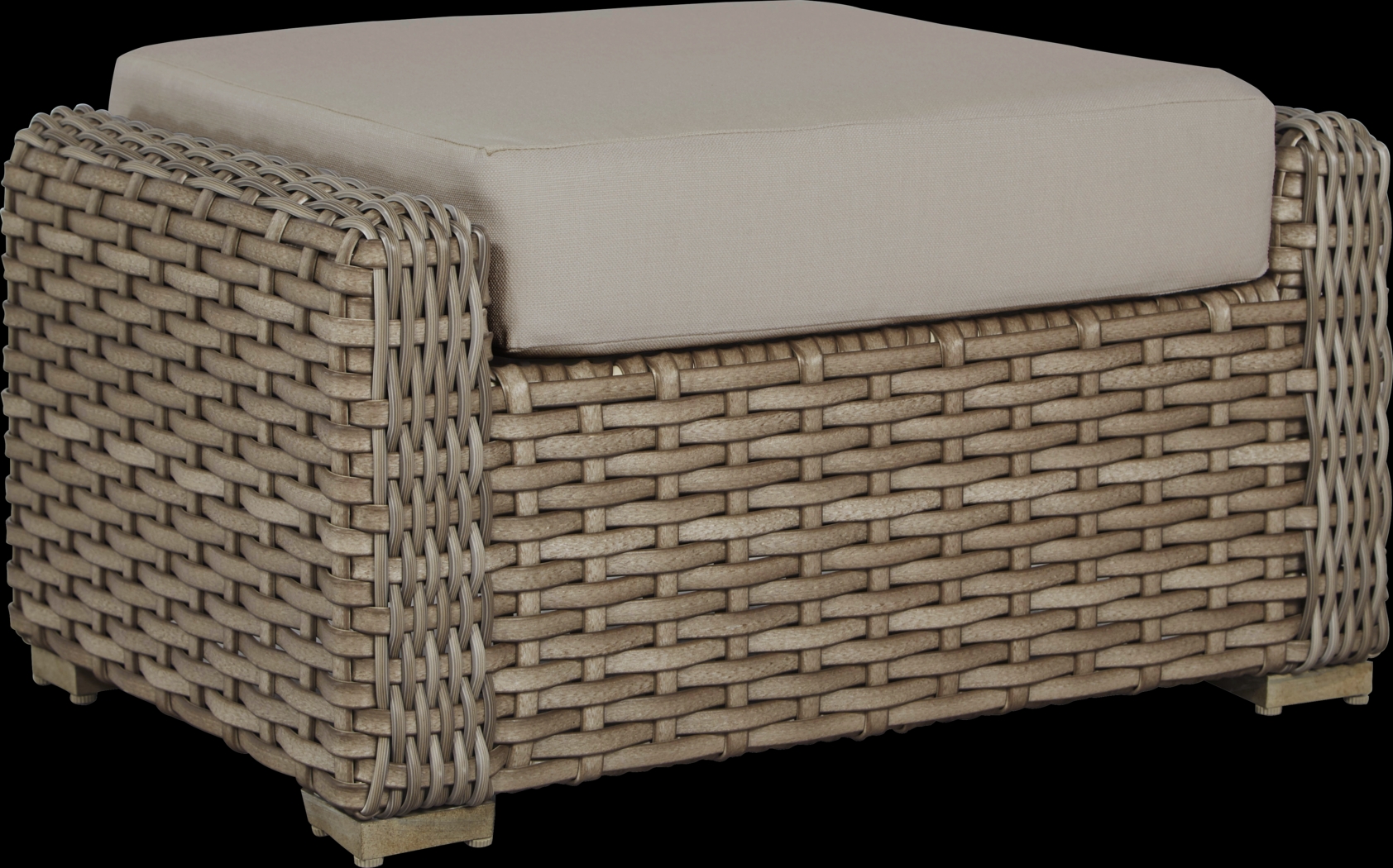 Siesta Key Driftwood Round Outdoor Ottoman with Sand Cushion - Thumbnail - Image 1