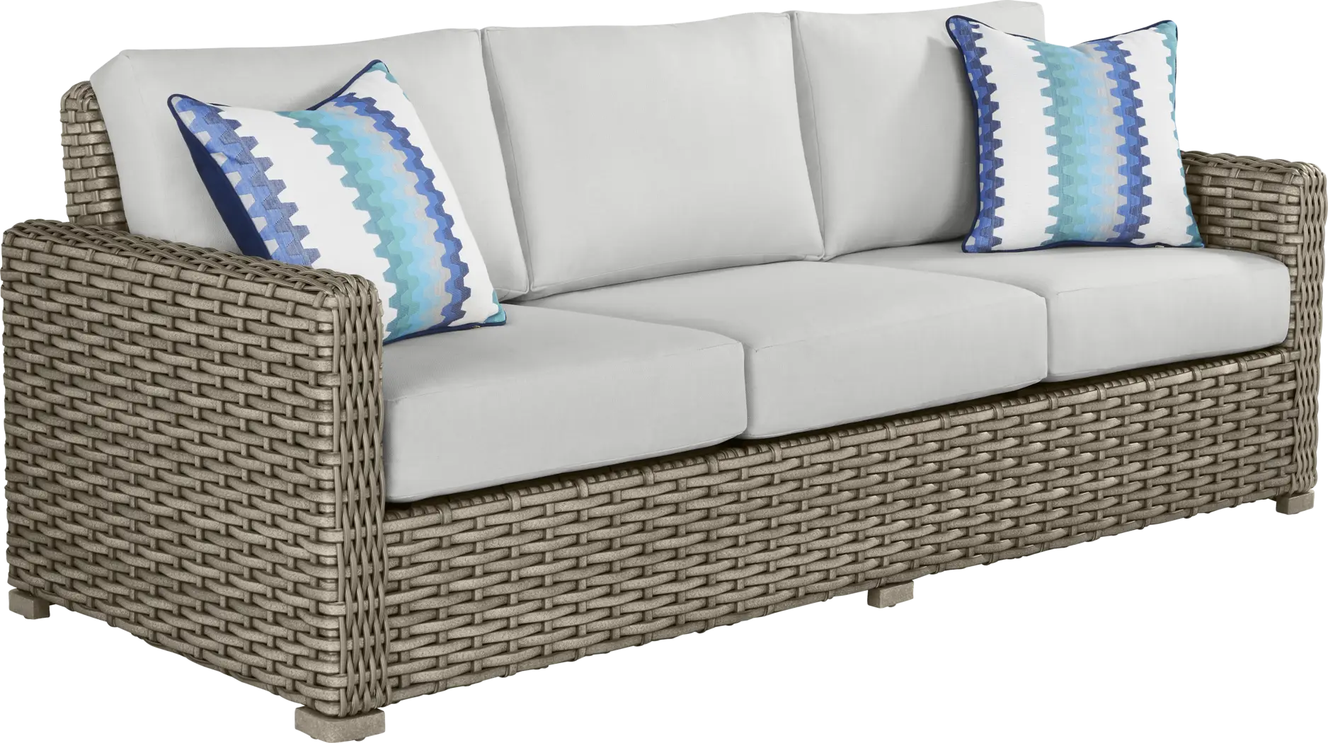 Siesta Key Driftwood Finish Outdoor Sofa with Dove Cushions - Thumbnail - Image 2