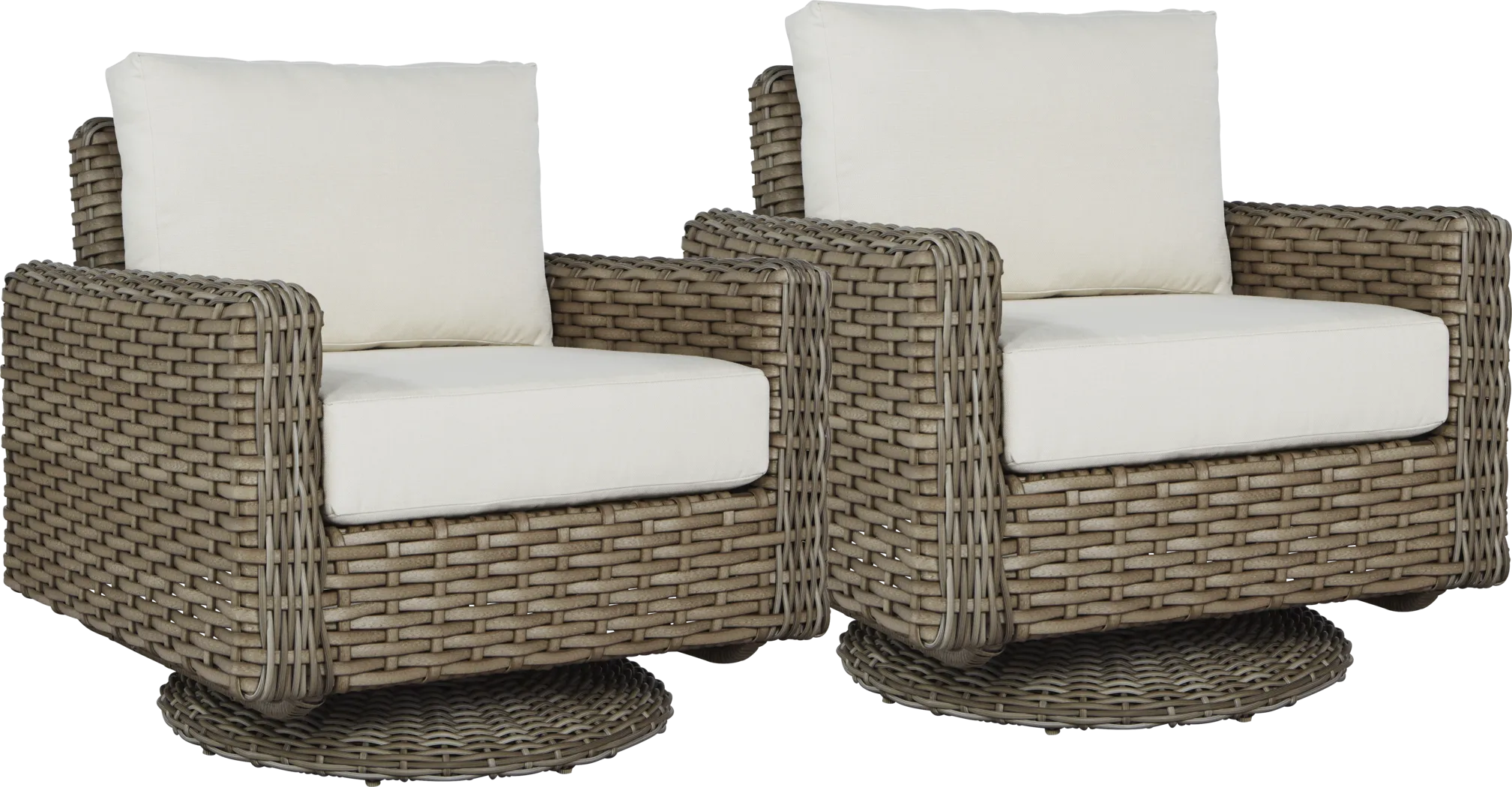 Siesta Key Driftwood Outdoor Swivel Chair with Linen Cushions - Set of 2 - Thumbnail - Image 1