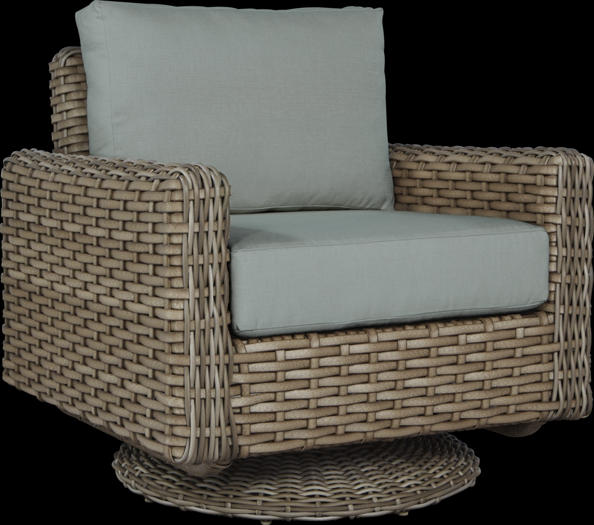 Siesta Key Driftwood Outdoor Swivel Chair with Seafoam Cushions - Thumbnail - Image 1