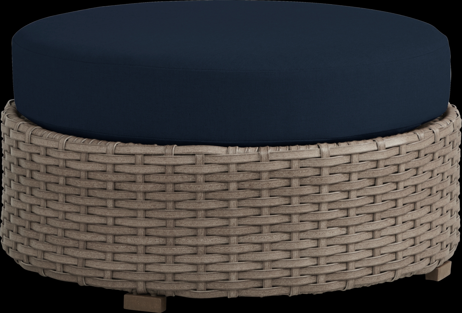 Siesta Key Driftwood Round Outdoor Ottoman with Ink Cushions - Thumbnail - Image 1