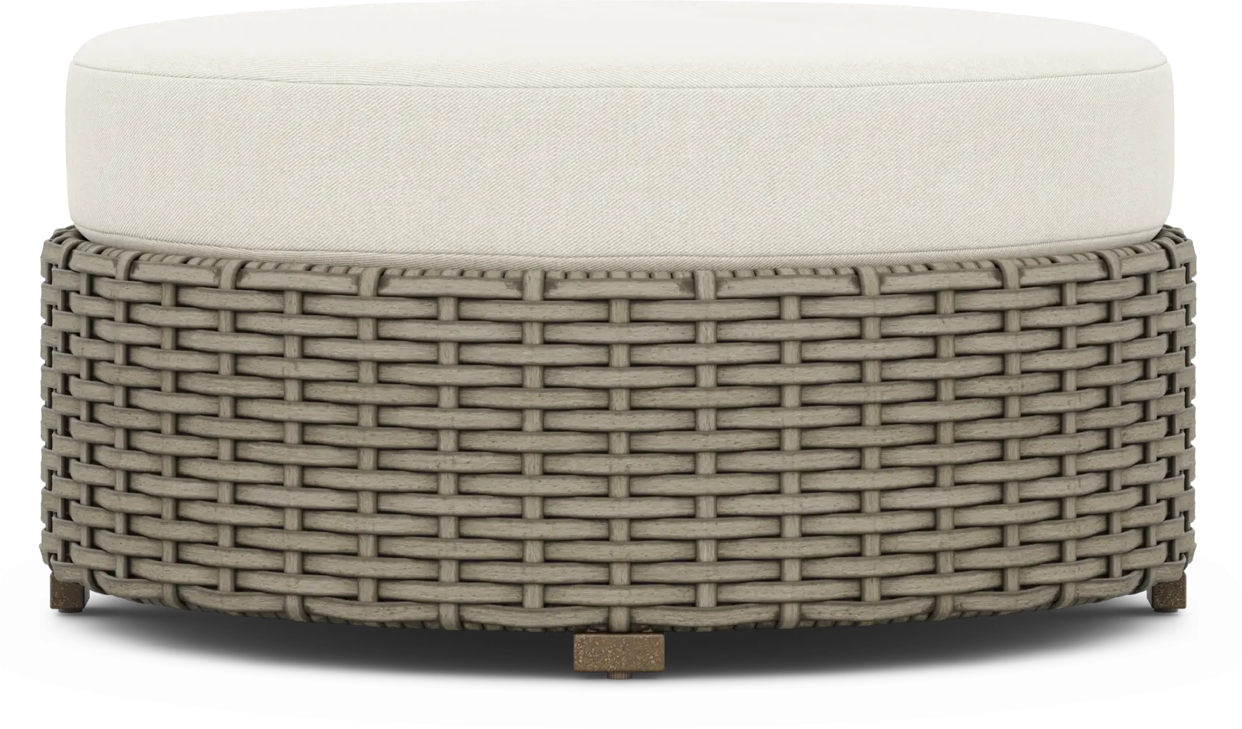 Siesta Key Driftwood Finish Round Outdoor Ottoman with Desert Cushion - Thumbnail - Image 2
