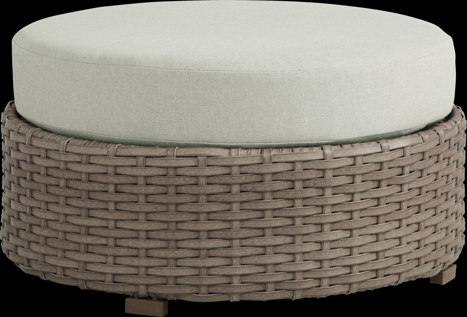 Siesta Key Driftwood Round Outdoor Ottoman with Rollo Seafoam Cushions - Thumbnail - Image 1
