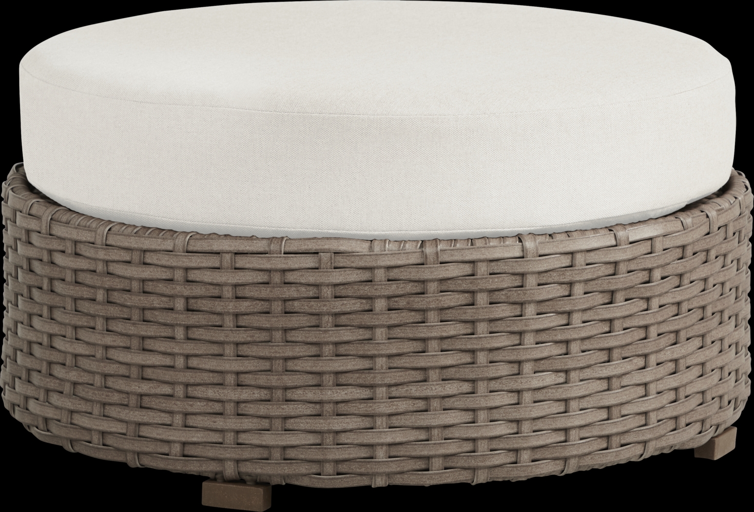 Siesta Key Driftwood Round Outdoor Ottoman with Linen Cushions - Thumbnail - Image 1