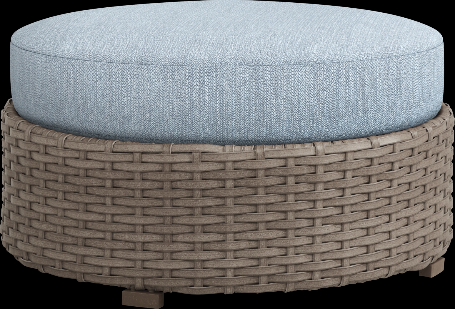 Siesta Key Driftwood Round Outdoor Ottoman with Steel Cushions - Thumbnail - Image 1