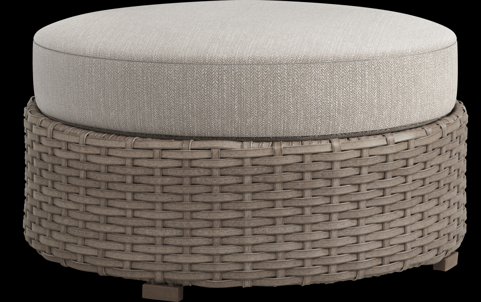 Siesta Key Driftwood Round Outdoor Ottoman with Twine Cushions - Thumbnail - Image 1