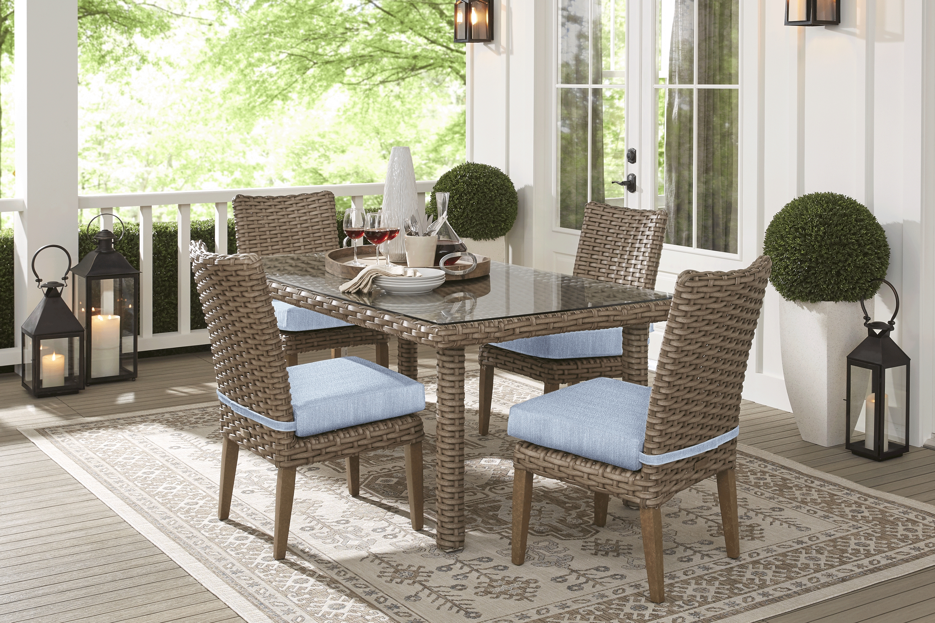 Siesta Key Driftwood 5 Pc 72 in. Rectangle Outdoor Dining Set with Steel Cushions - Thumbnail - Image 1