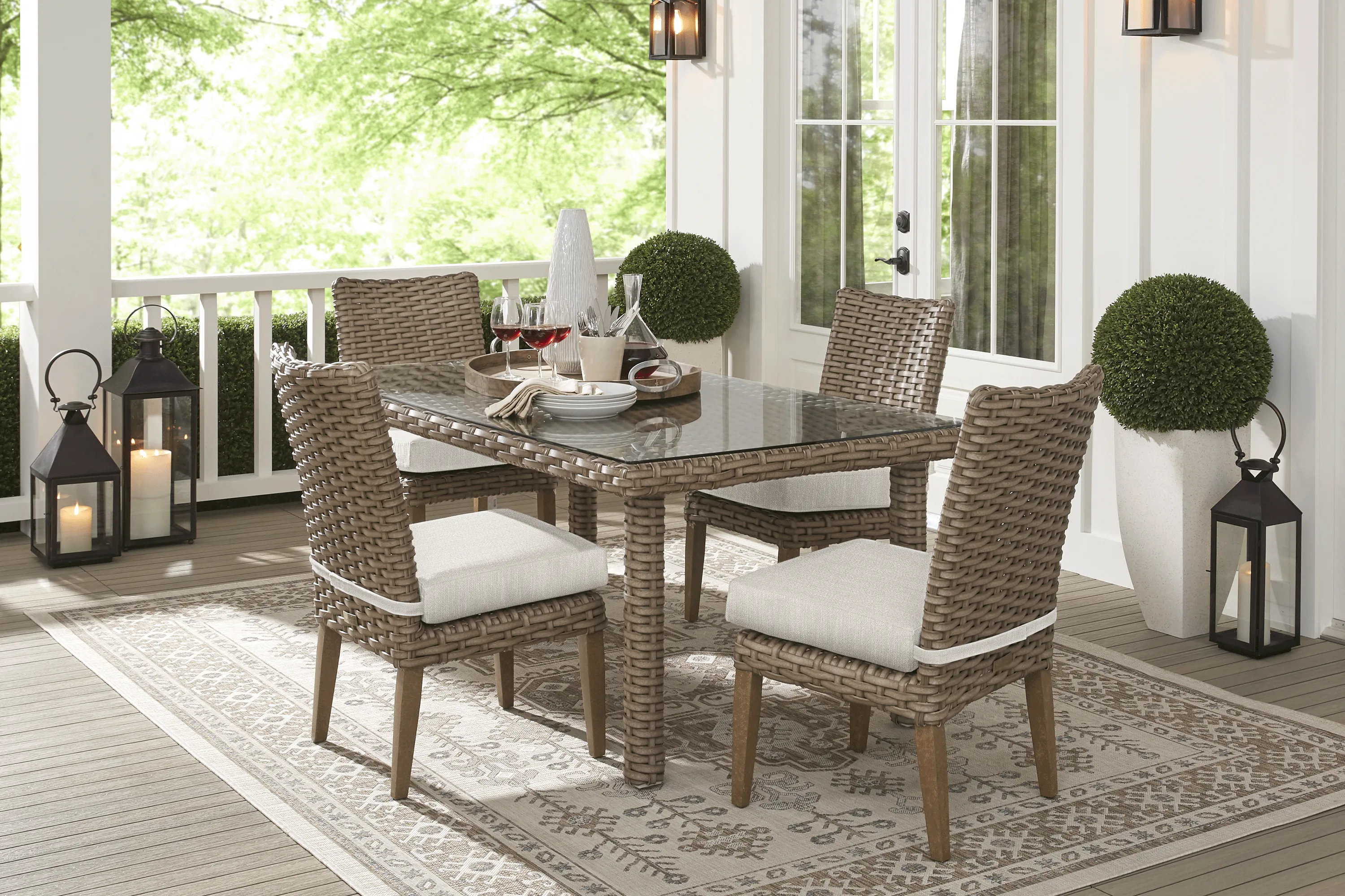 Siesta Key Driftwood 5 Pc 72 in. Rectangle Outdoor Dining Set with Twine Cushions - Thumbnail - Image 1