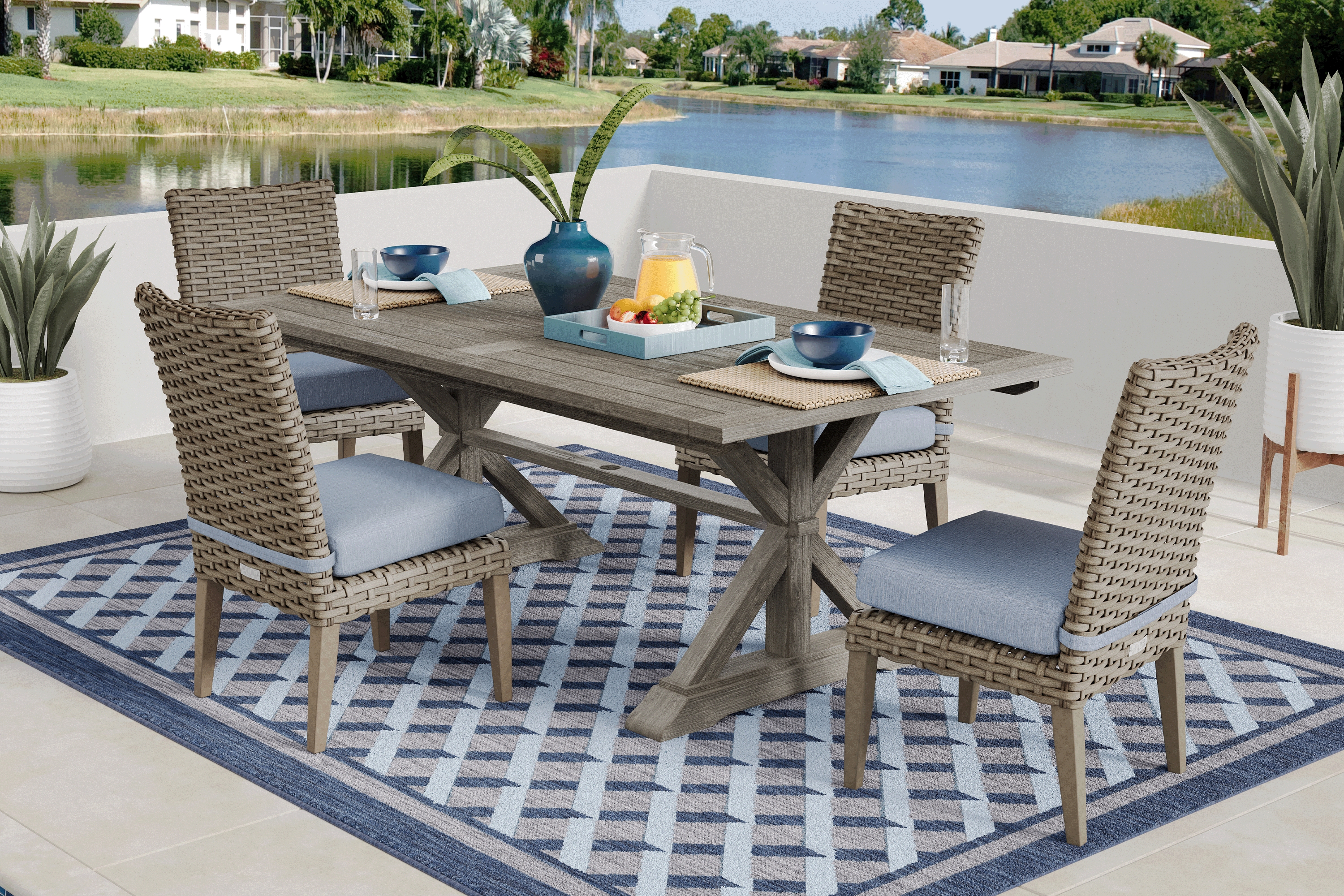 Siesta Key Gray 5 Pc Rectangle Outdoor Dining Set with Steel Cushions - Thumbnail - Image 1