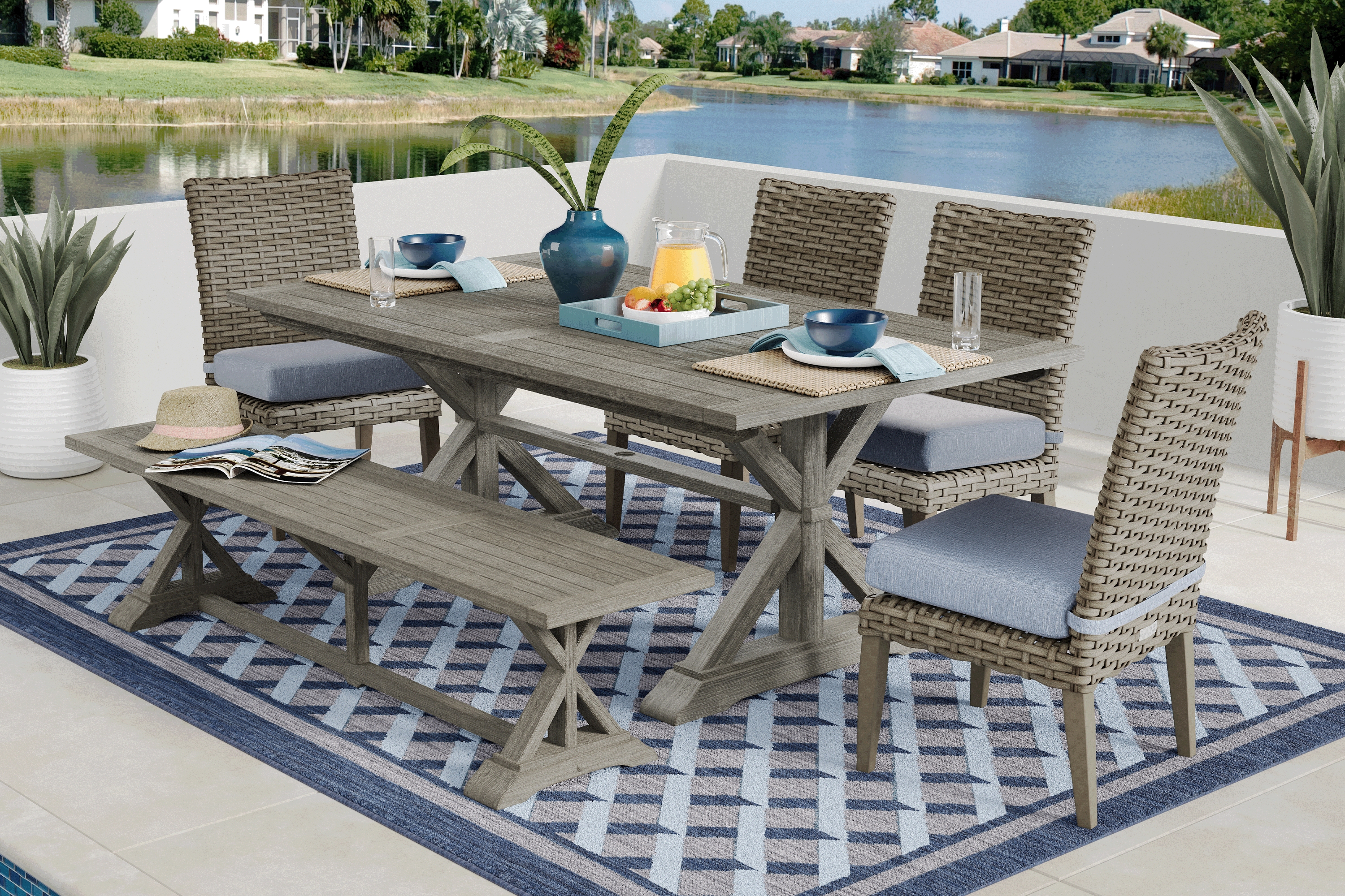 Siesta Key Gray 6 Pc Rectangle Outdoor Dining Set with Steel Cushions - Thumbnail - Image 1