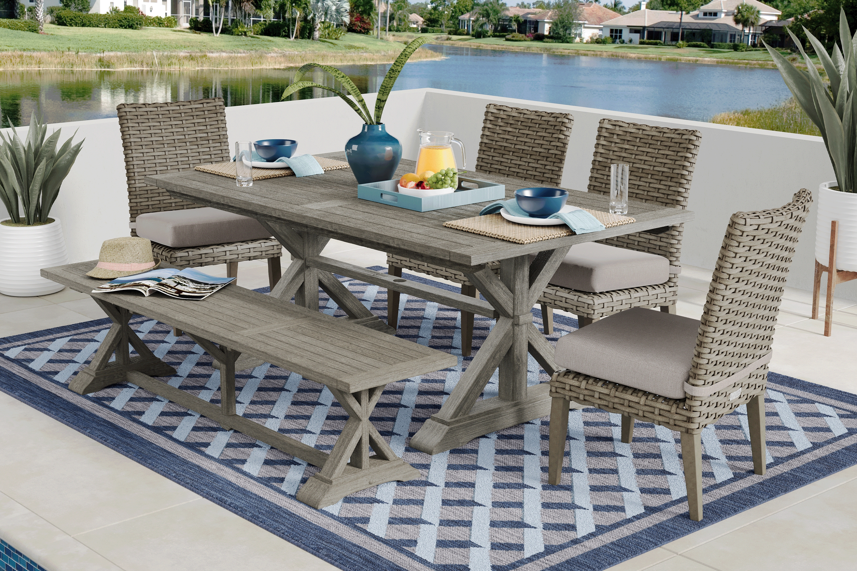 Siesta Key Gray 6 Pc Rectangle Outdoor Dining Set with Twine Cushions - Thumbnail - Image 1