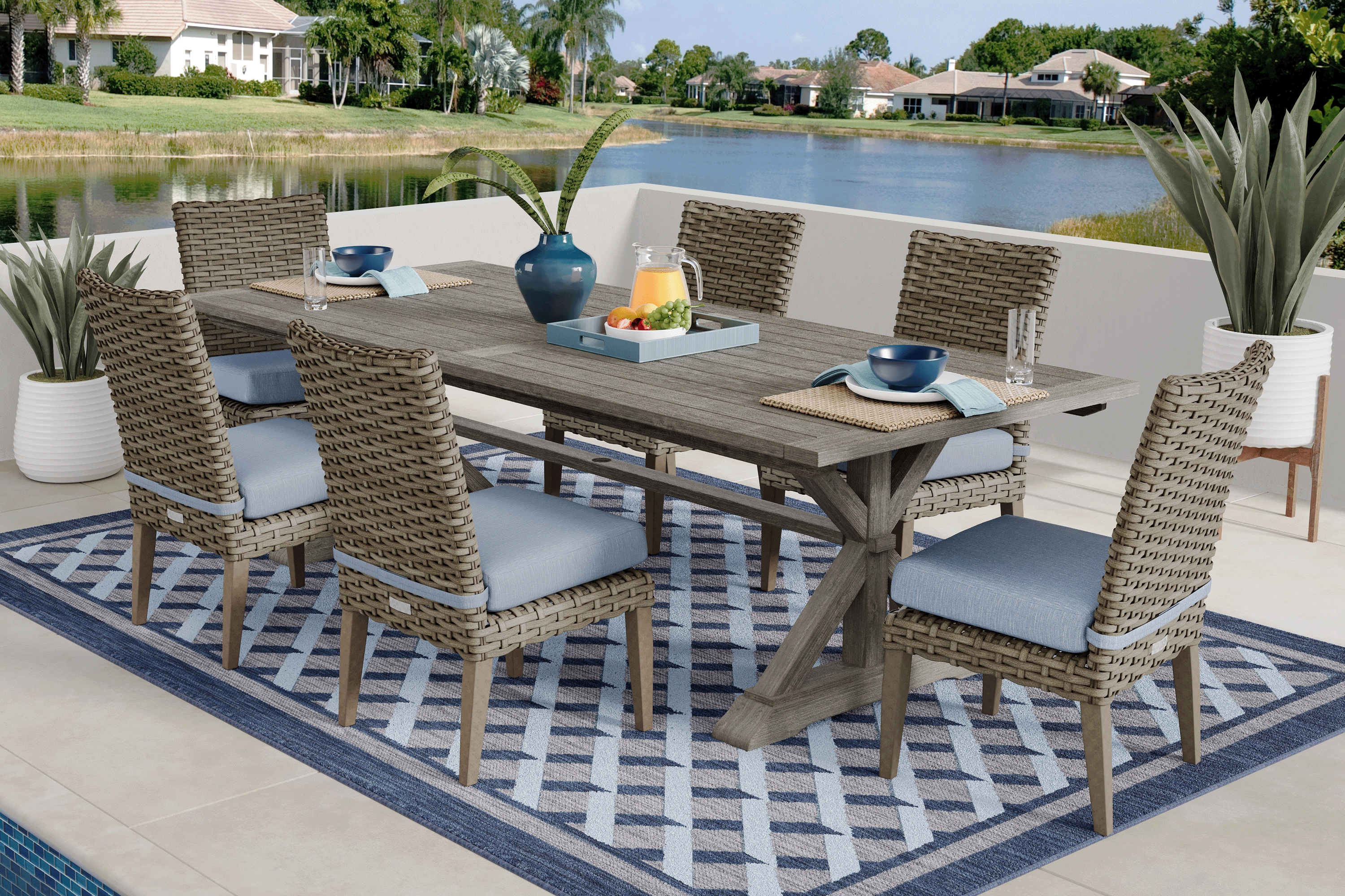 Siesta Key Gray 7 Pc Rectangle Outdoor Dining Set with Steel Cushions - Thumbnail - Image 1