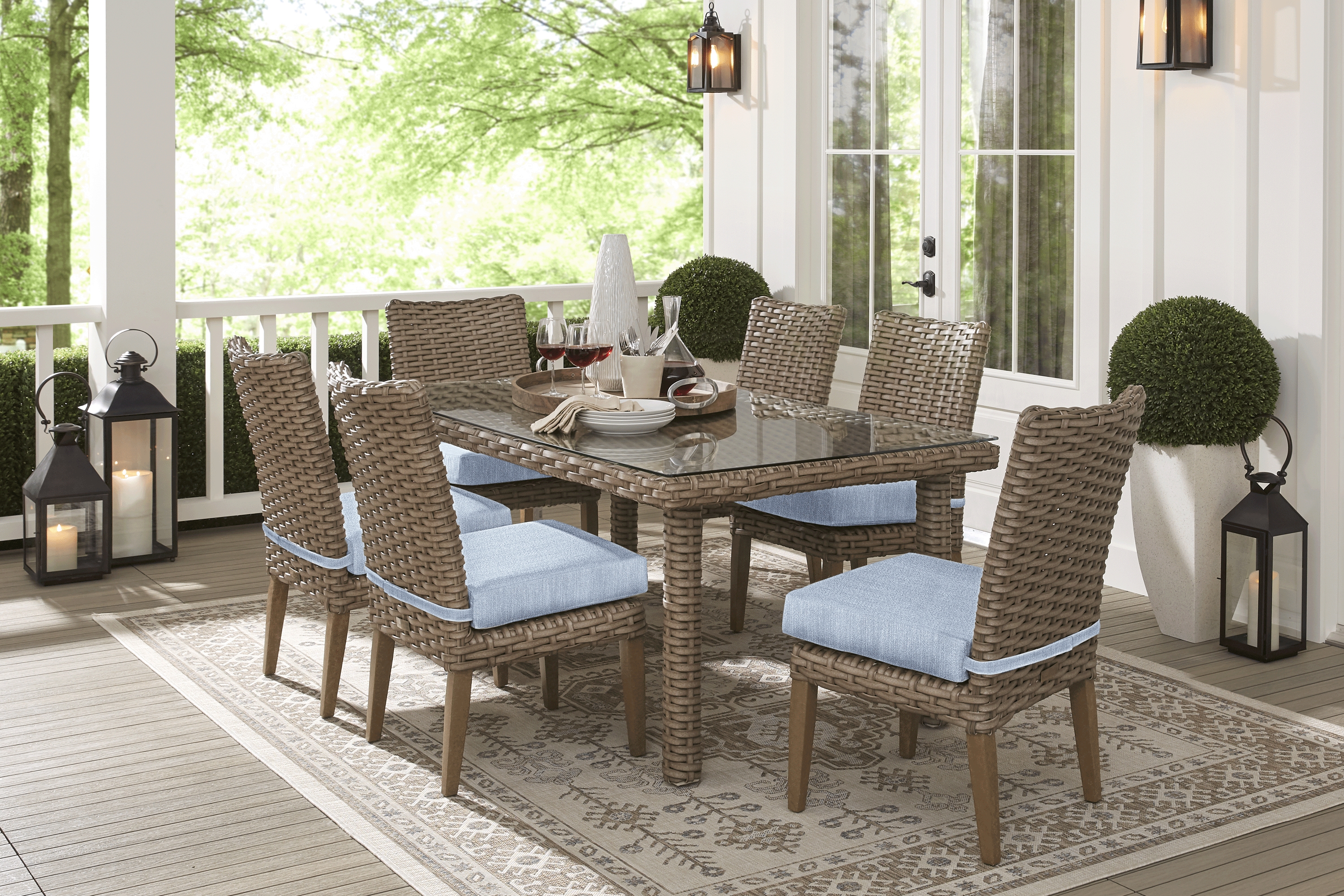 Siesta Key Driftwood 7 Pc 72 in. Rectangle Outdoor Dining Set with Steel Cushions - Thumbnail - Image 1