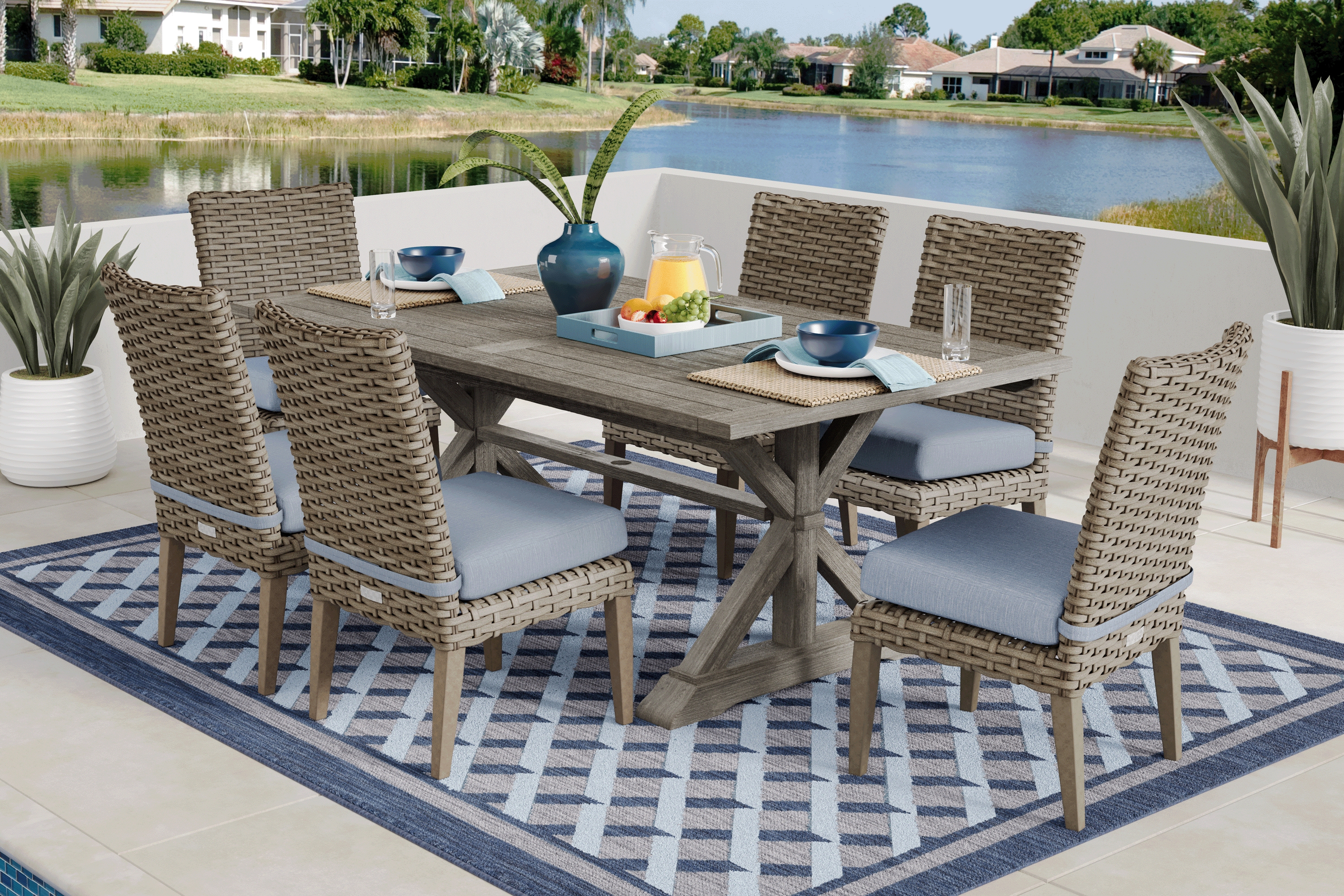 Siesta Key Gray 7 Pc Rectangle Outdoor Dining Set with Steel Cushions - Thumbnail - Image 1