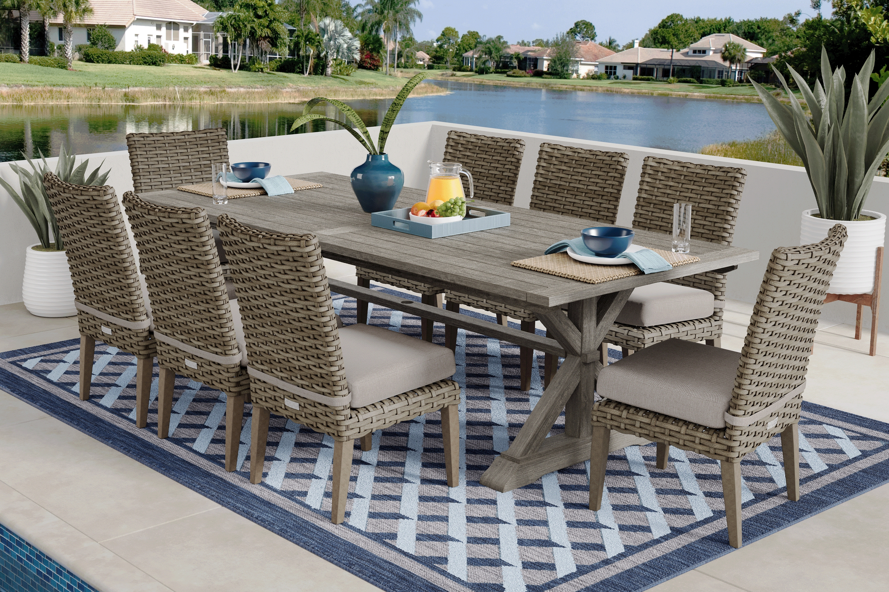 Siesta Key Gray 9 Pc Rectangle Outdoor Dining Set with Twine Cushions - Thumbnail - Image 1