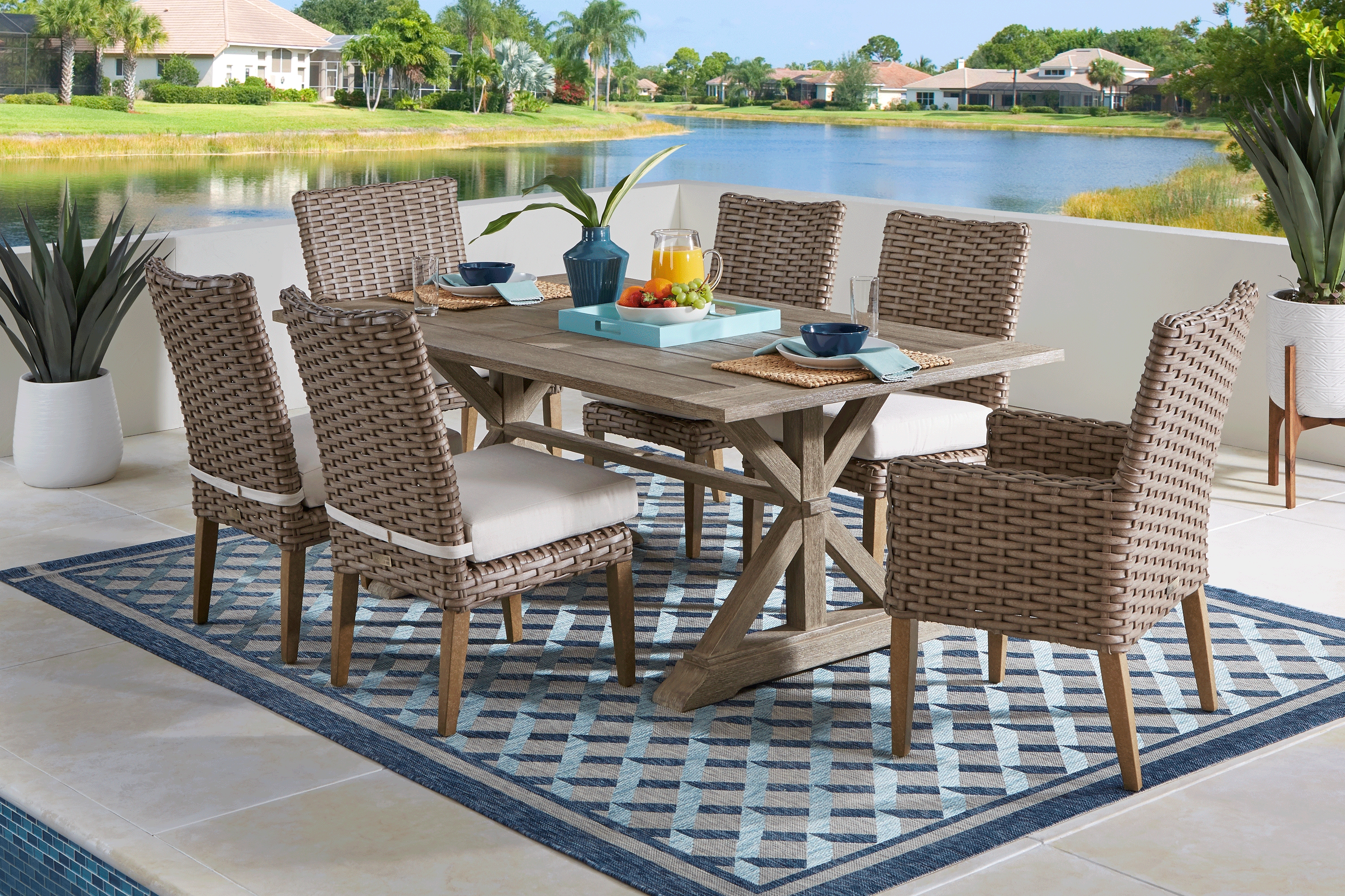 Siesta Key Light Wood 5 Pc 76 in. Rectangle Outdoor Dining Set - Thumbnail - Image 1