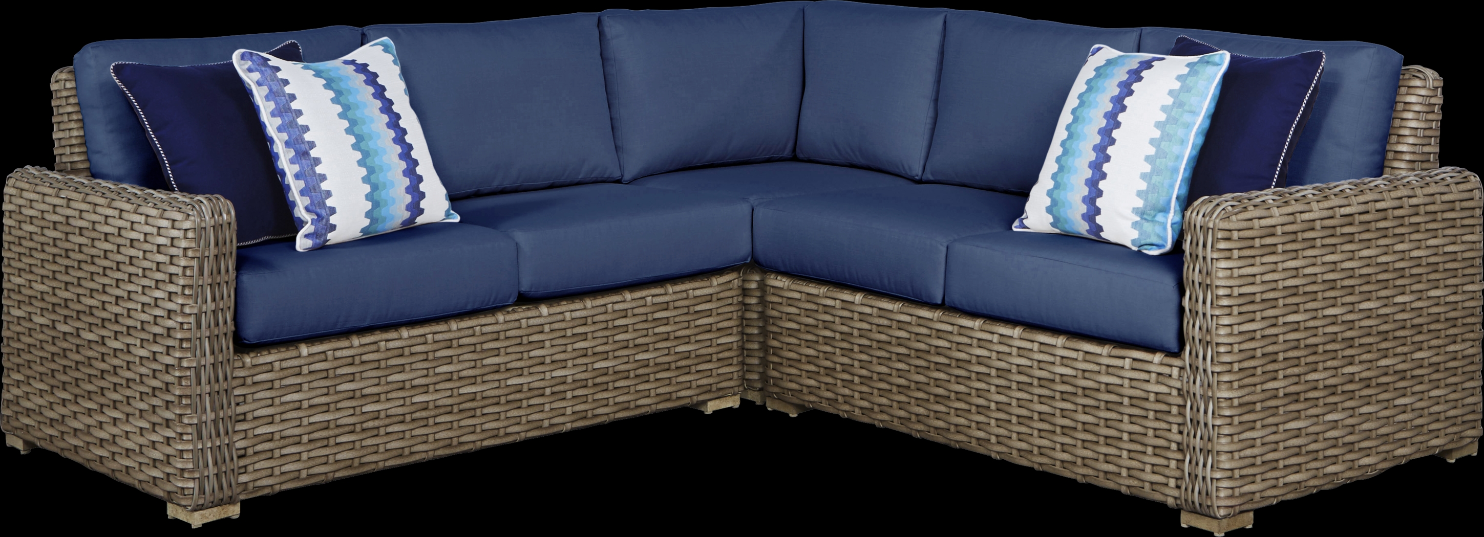 Siesta Key Driftwood 3 Pc Outdoor Sectional with Indigo Cushions - Thumbnail - Image 1