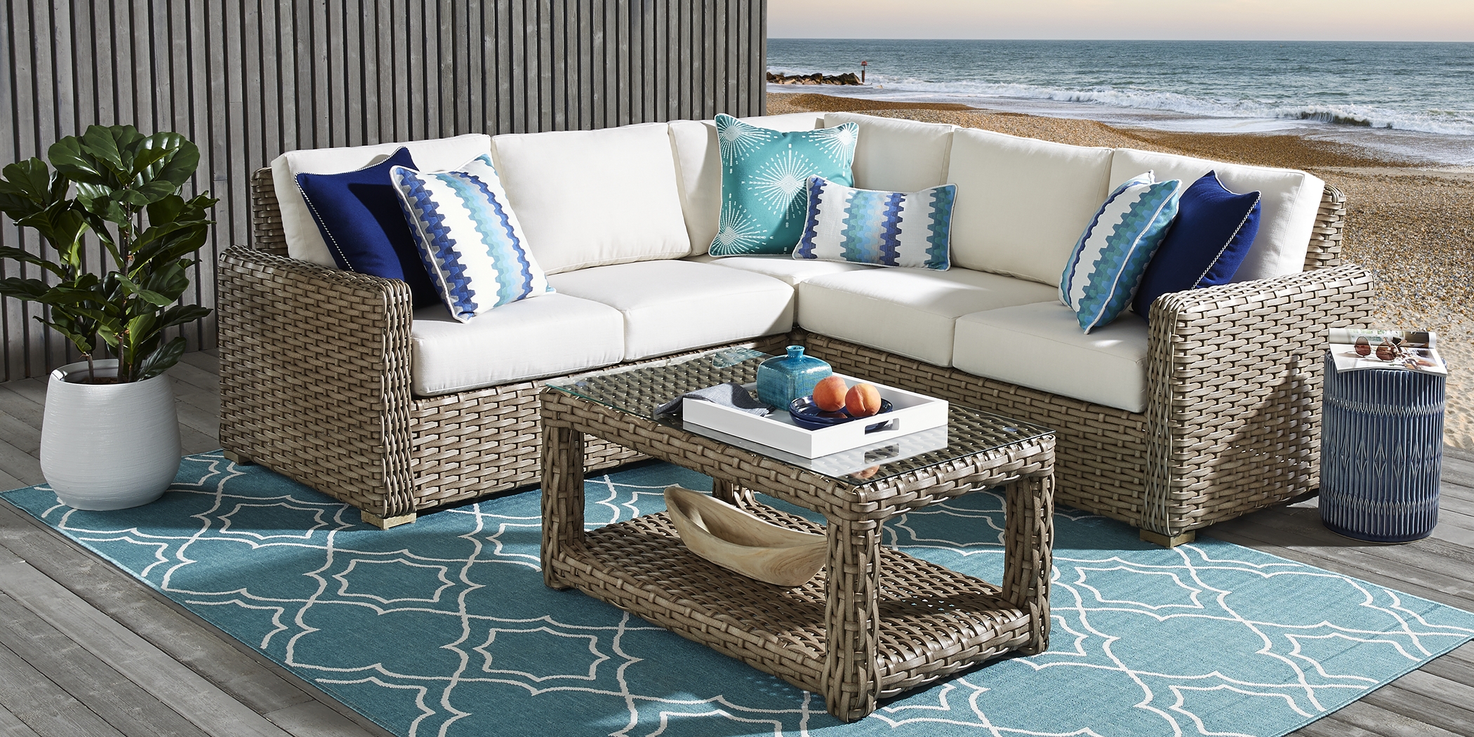 Siesta Key Driftwood 3 Pc Outdoor Sectional with Linen Cushions - Thumbnail - Image 2