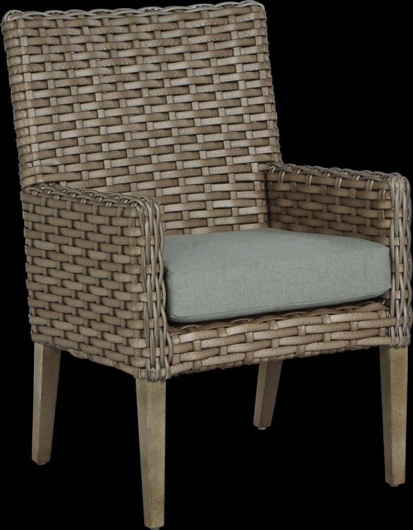 Siesta Key Driftwood Outdoor Arm Chair with Seafoam Cushion - Thumbnail - Image 1