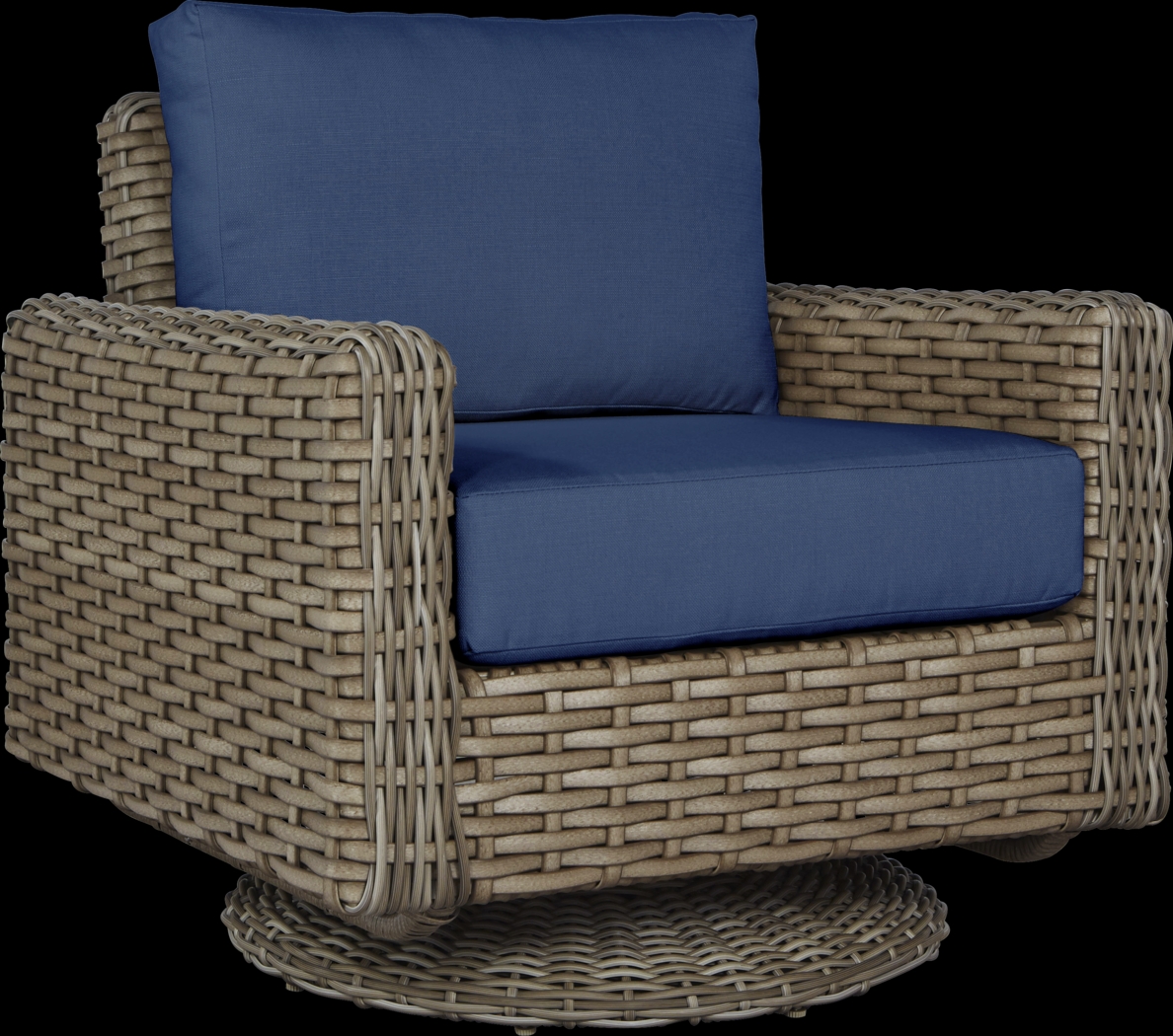 Siesta Key Driftwood Outdoor Swivel Chair with Indigo Cushions - Thumbnail - Image 1