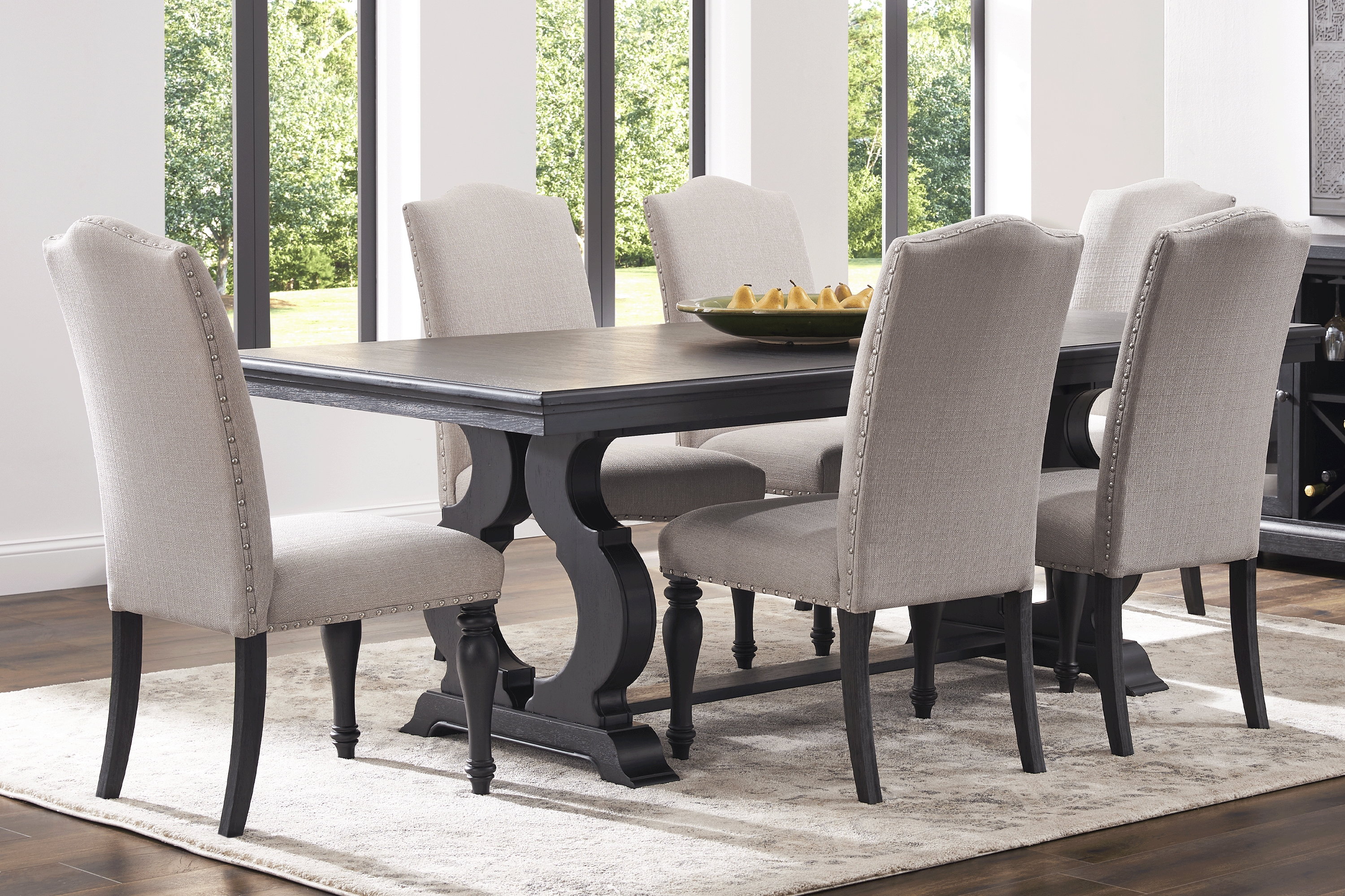 Sillsbee Place Black 7 Pc Rectangle Dining Room with Upholstered Chairs - Thumbnail - Image 1