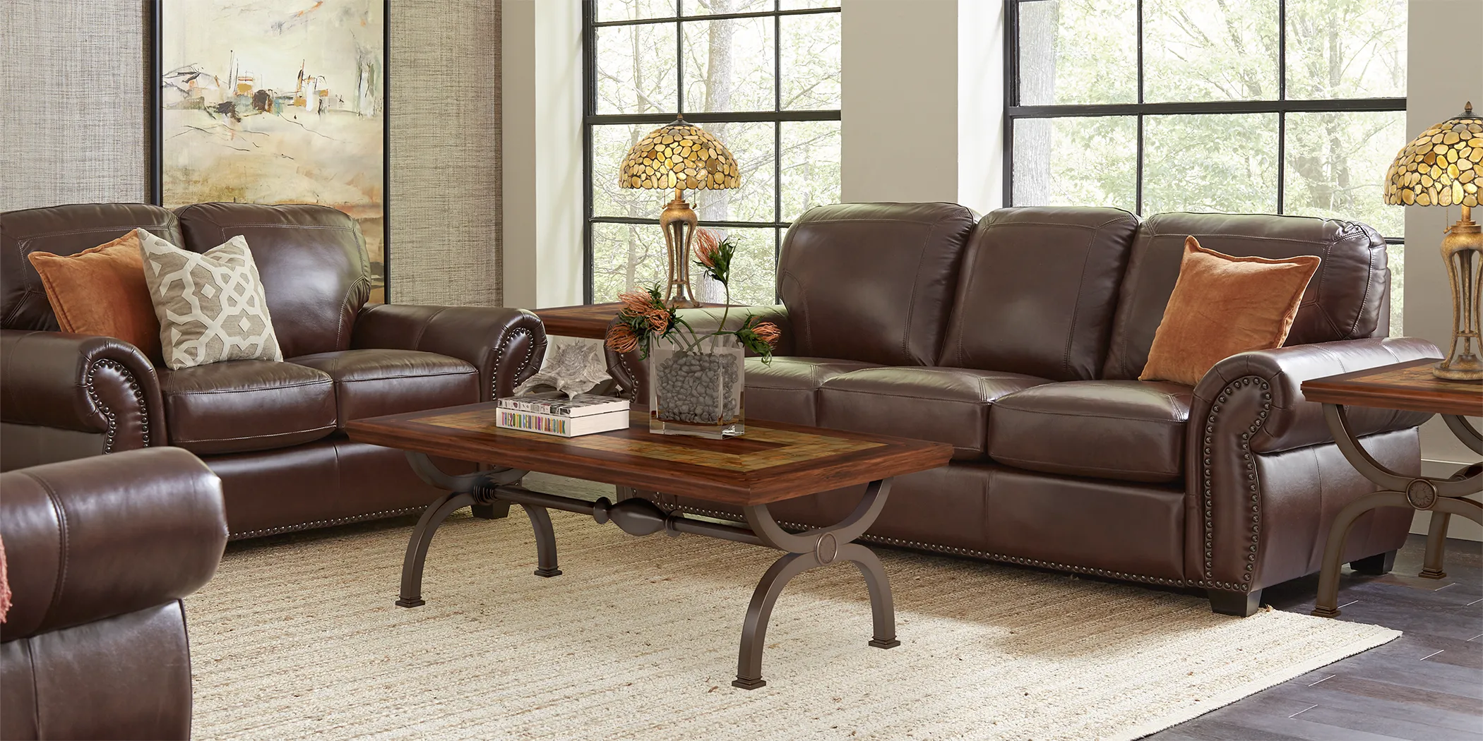 Balencia Dark Brown Leather 5 Pc Living Room - Thumbnail - Image 1