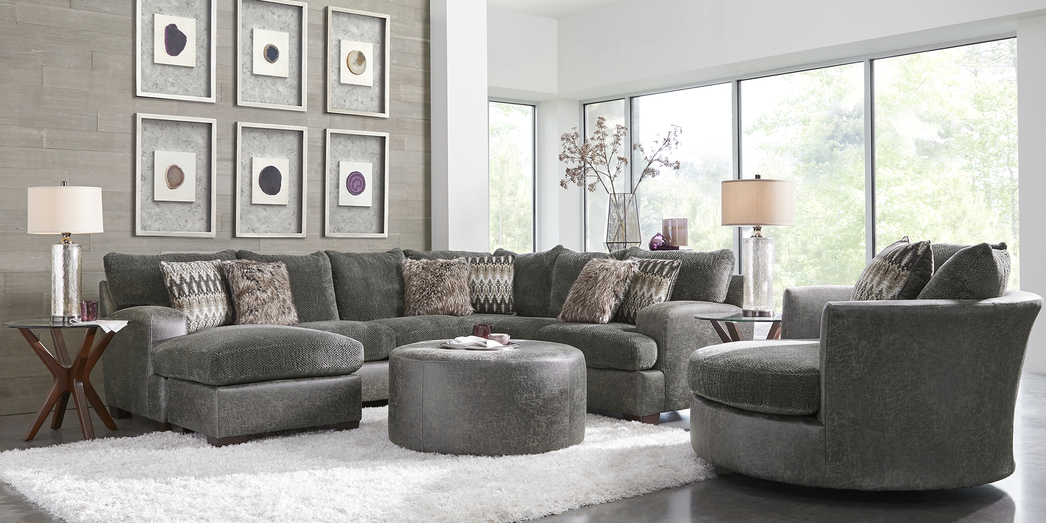 Skyline Park Gray 3 Pc Sectional Living Room - Thumbnail - Image 1