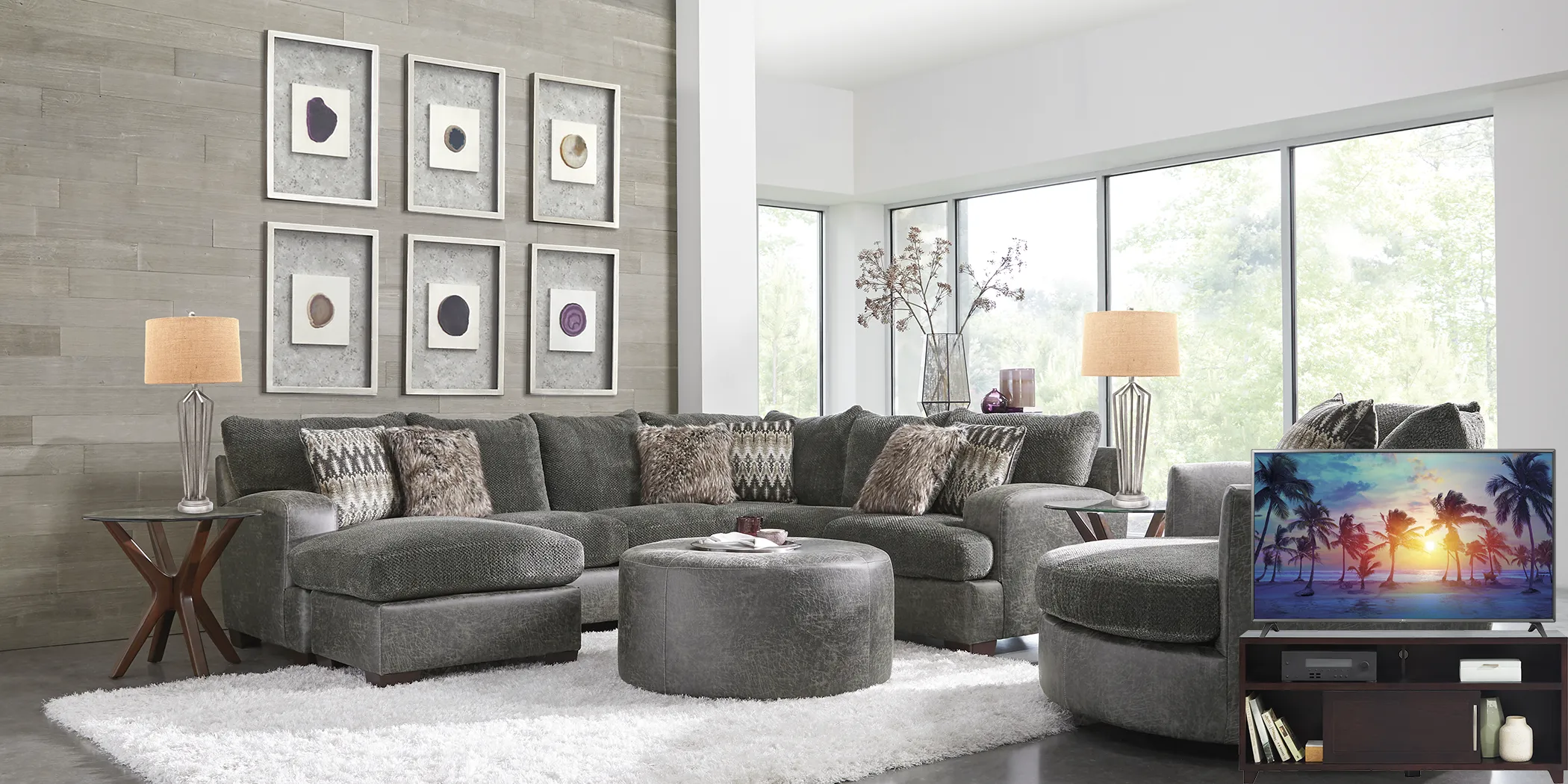 Skyline Park Gray 6 Pc Sectional Living Room Plus 70 in. TV - Thumbnail - Image 1