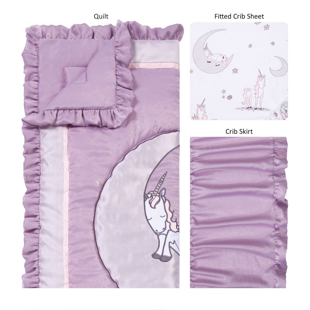 Sleepy Unicorn Lilac 3 Pc Baby Bedding Set - Thumbnail - Image 2